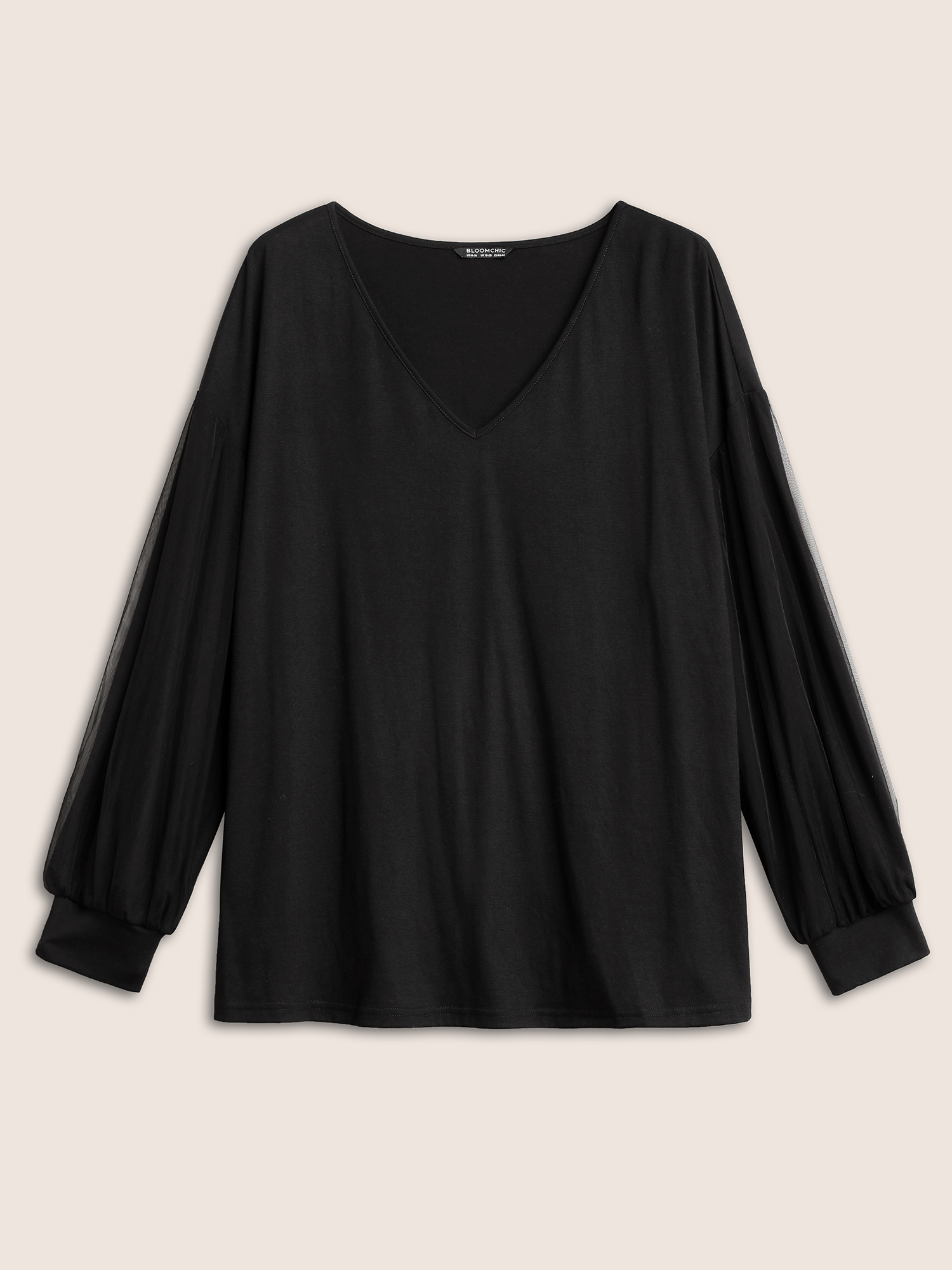 Plus Size Women Everyday Plain Plain Lantern Sleeve Long Sleeve V-neck Elegant T-shirts BloomChic 