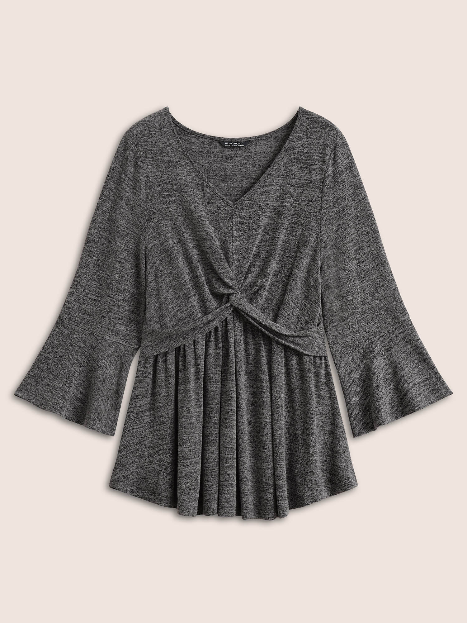 Plus Size Women Everyday Plain Plain Bell Sleeve Long Sleeve V-neck Elegant T-shirts BloomChic 