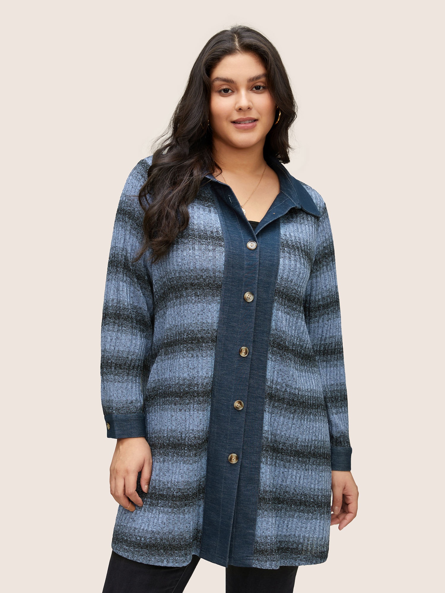 Plus Size Women Everyday Striped Heather Casual Jackets BloomChic 