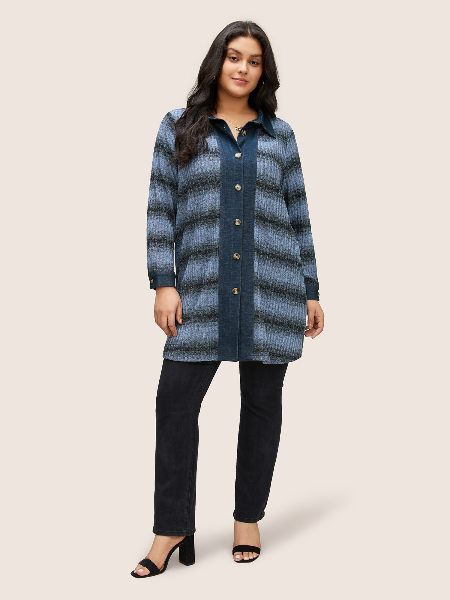 Plus Size Women Everyday Striped Heather Casual Jackets BloomChic 