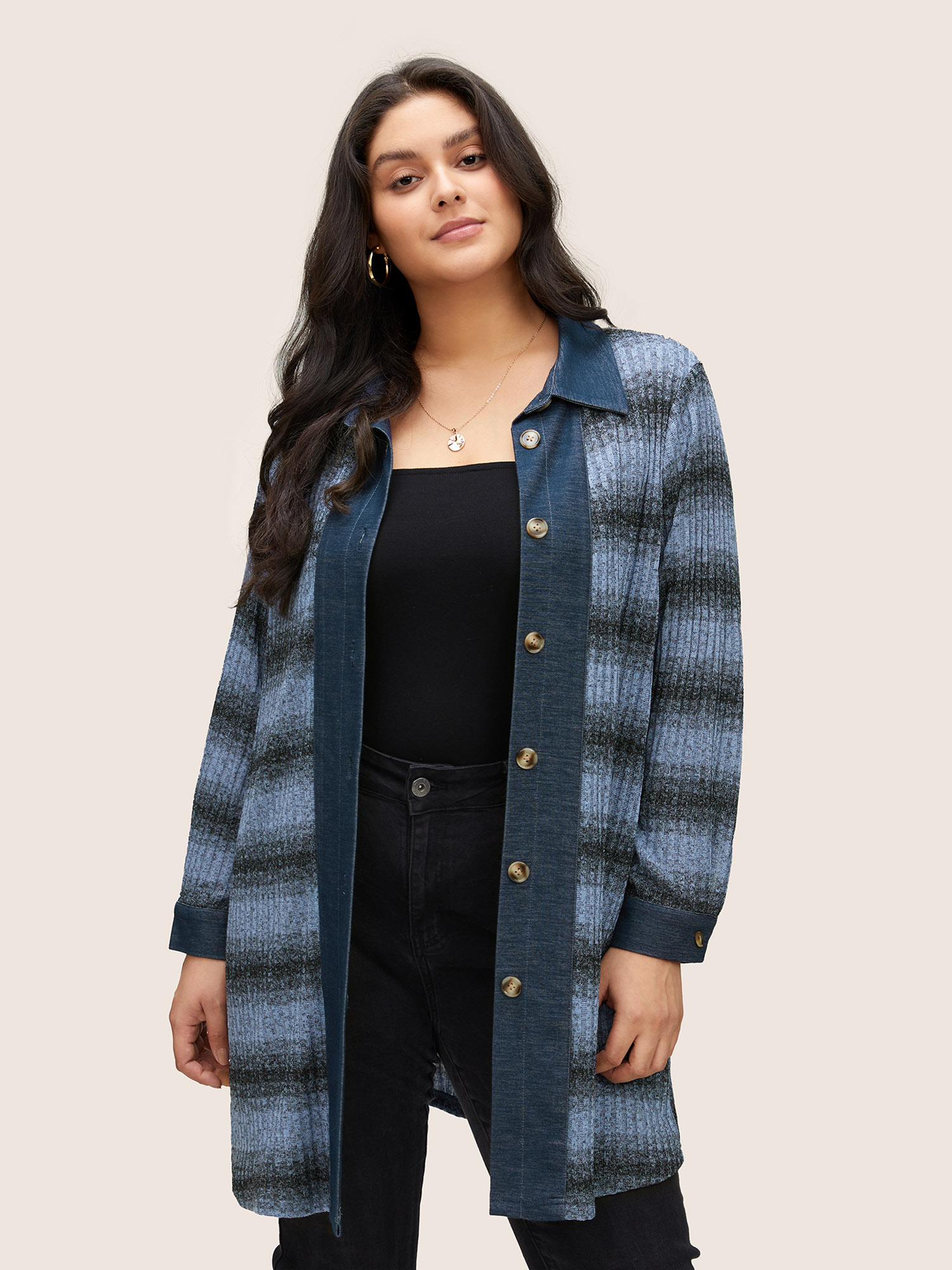 Plus Size Women Everyday Striped Heather Casual Jackets BloomChic 