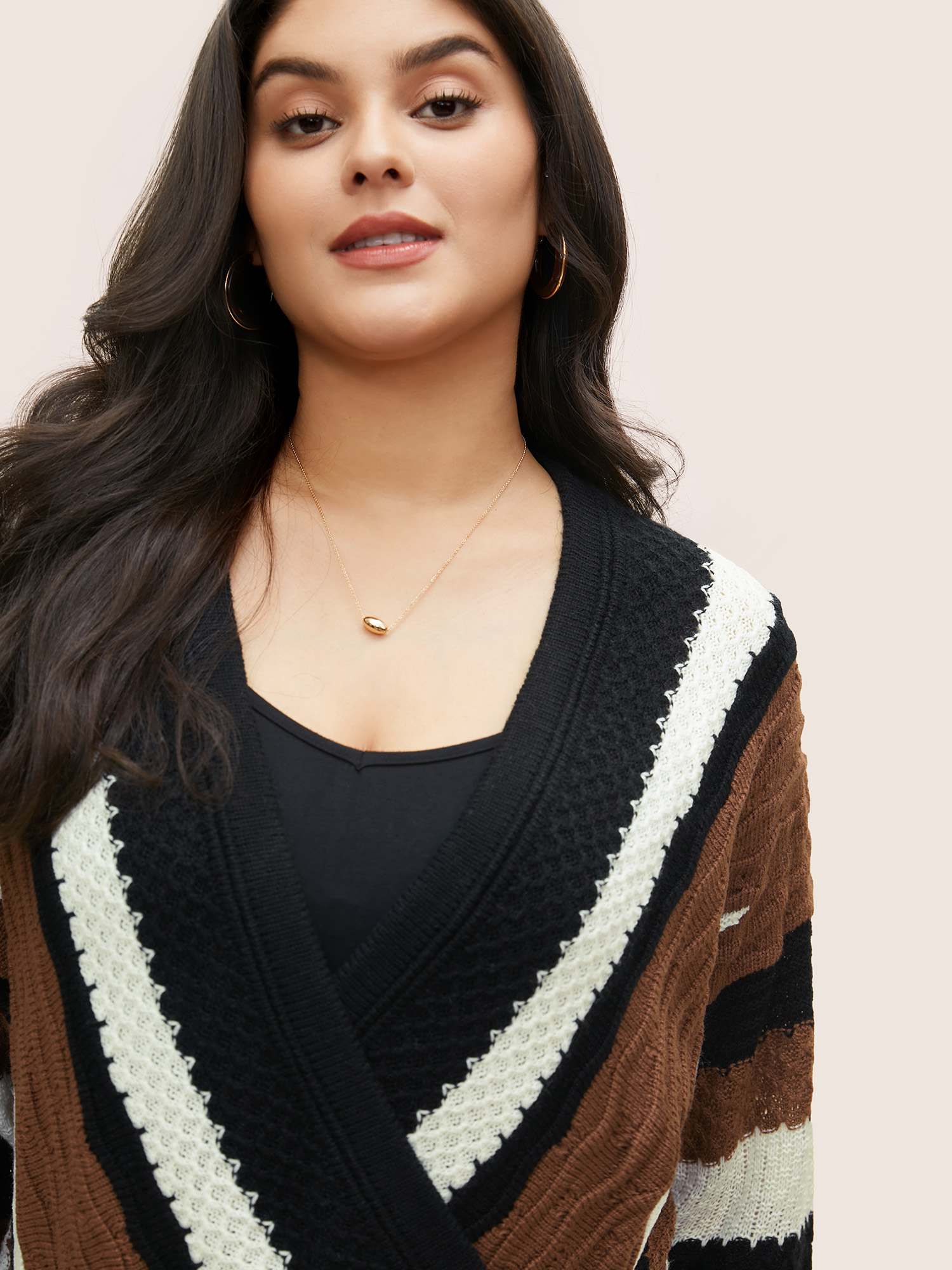 

Plus Size Contrast Colorblock Wrap Deep V Neck Pullover DarkBrown Women Casual Long Sleeve Deep V-neck Everyday Pullovers BloomChic
