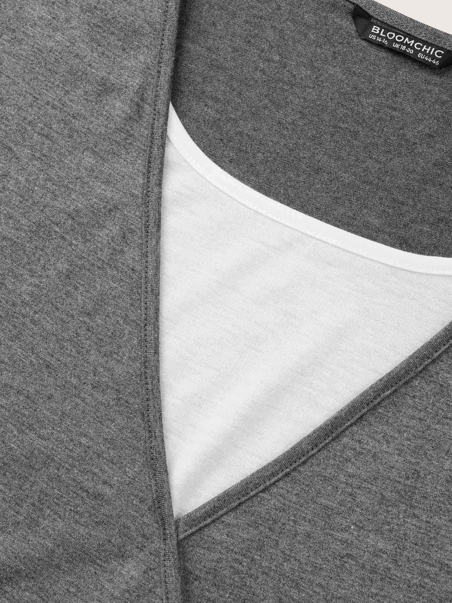 

Plus Size Heather Contrast Patchwork Gathered Wrap T-shirt Gray Women Elegant Contrast Plain Round Neck Everyday T-shirts BloomChic