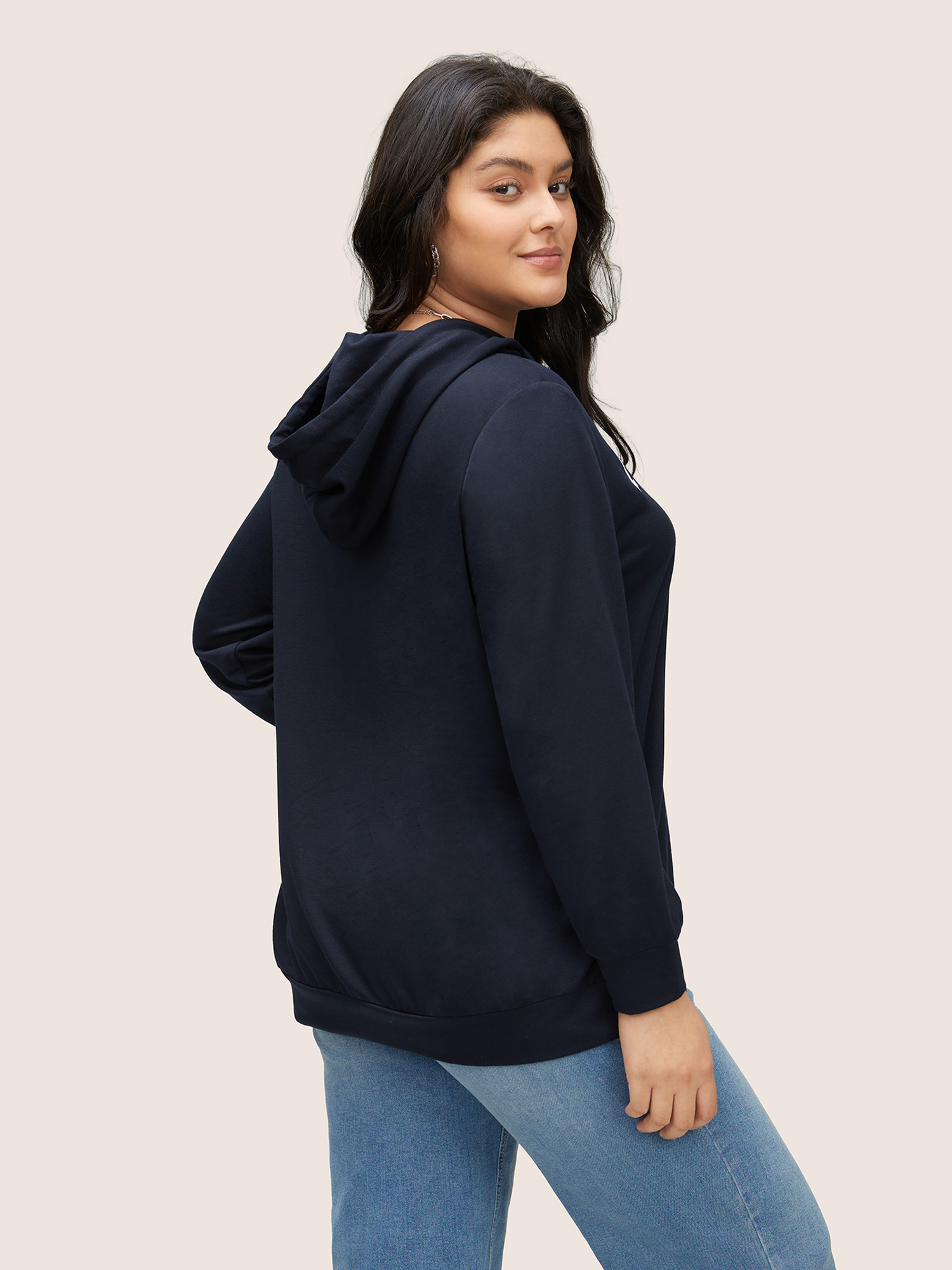 

Plus Size Graphic Area Letter Hooded Sweatshirt Women Indigo Casual Non Everyday Sweatshirts BloomChic