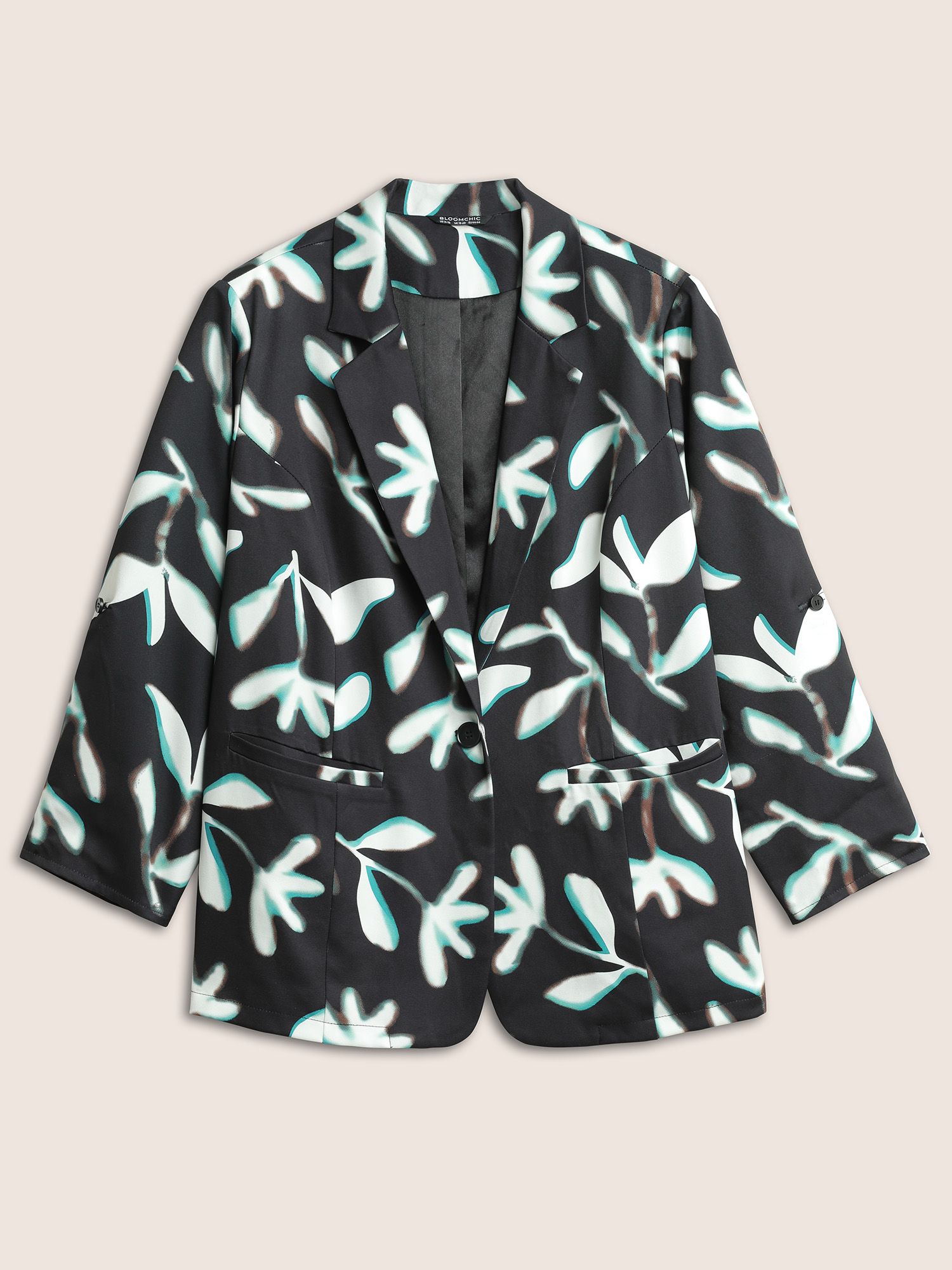 Plus Size Women Work Plants Button Regular Sleeve Long Sleeve Suit Collar Pocket At the Office Blazers BloomChic 