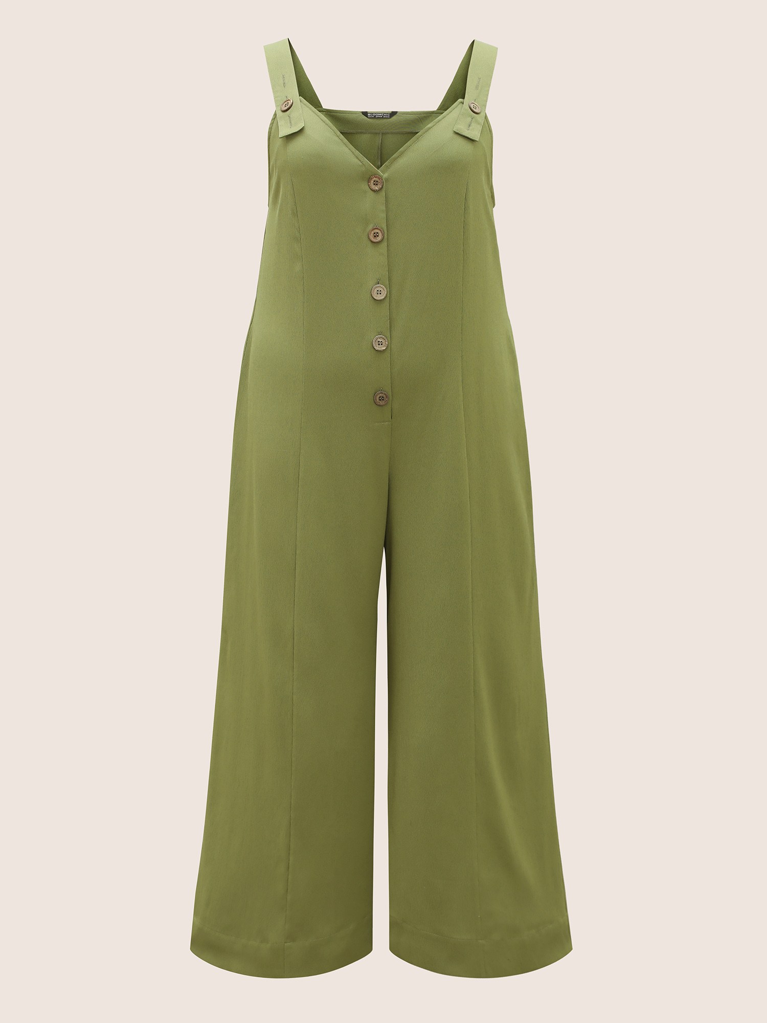 

Plus Size ArmyGreen Solid Texture Button Up Crinkled Jumpsuit Women Casual Sleeveless V-neck Everyday Loose Jumpsuits BloomChic