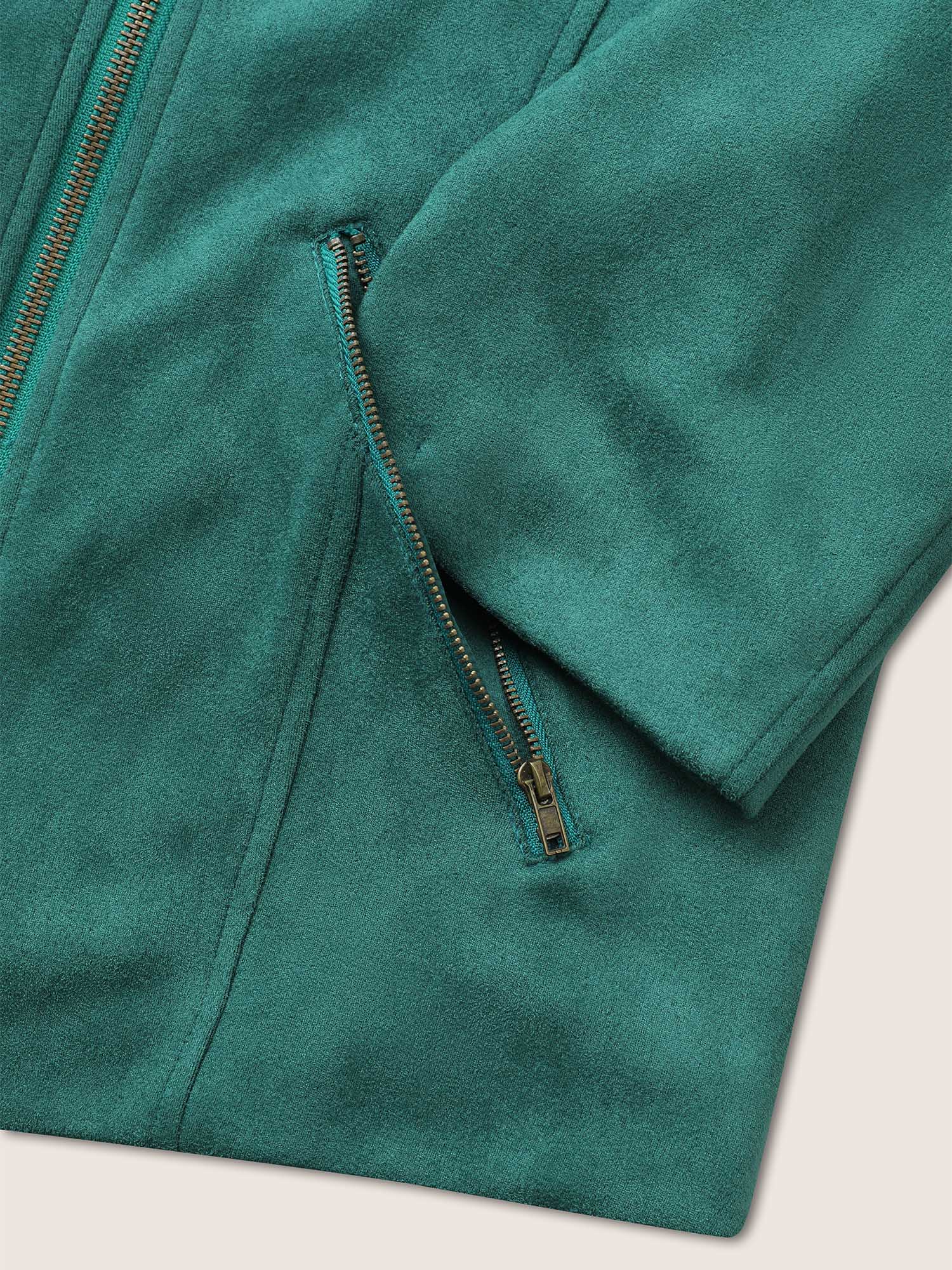 

Plus Size Solid Faux Suede Zipper Lapel Collar Jacket Women Emerald Non Zippered pocket Everyday Jackets BloomChic