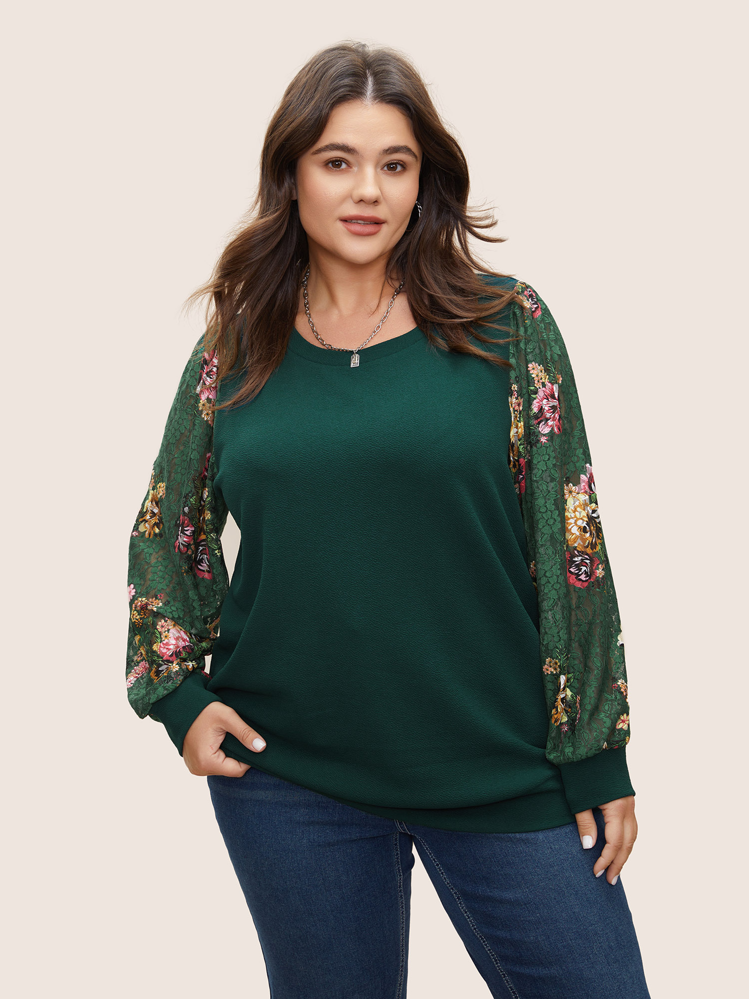 Plus Size Women Everyday Floral Printed Regular Regular Sleeve Long Sleeve Round Neck Elegant Sweatshirts BloomChic 