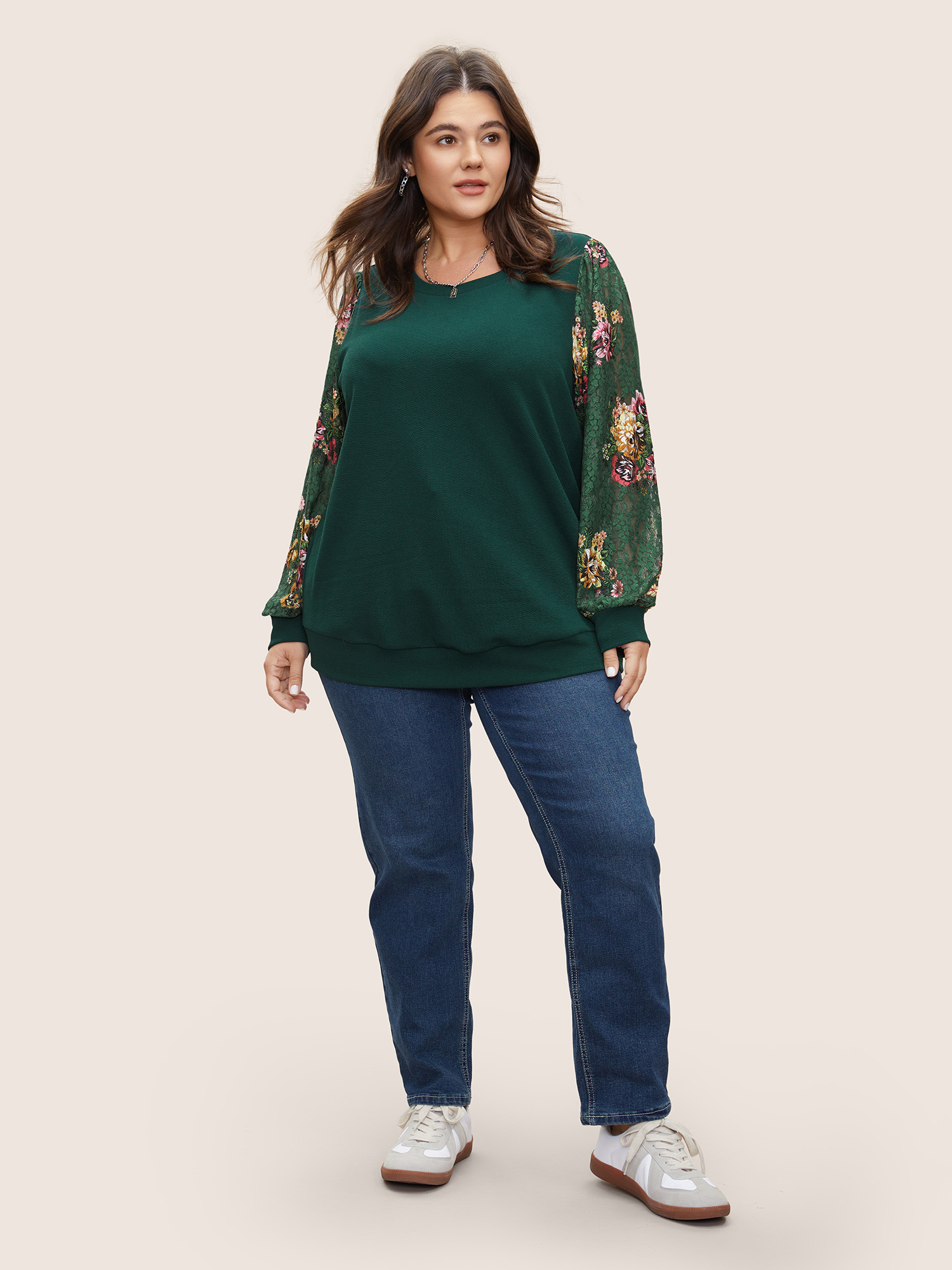 Plus Size Women Everyday Floral Printed Regular Regular Sleeve Long Sleeve Round Neck Elegant Sweatshirts BloomChic 