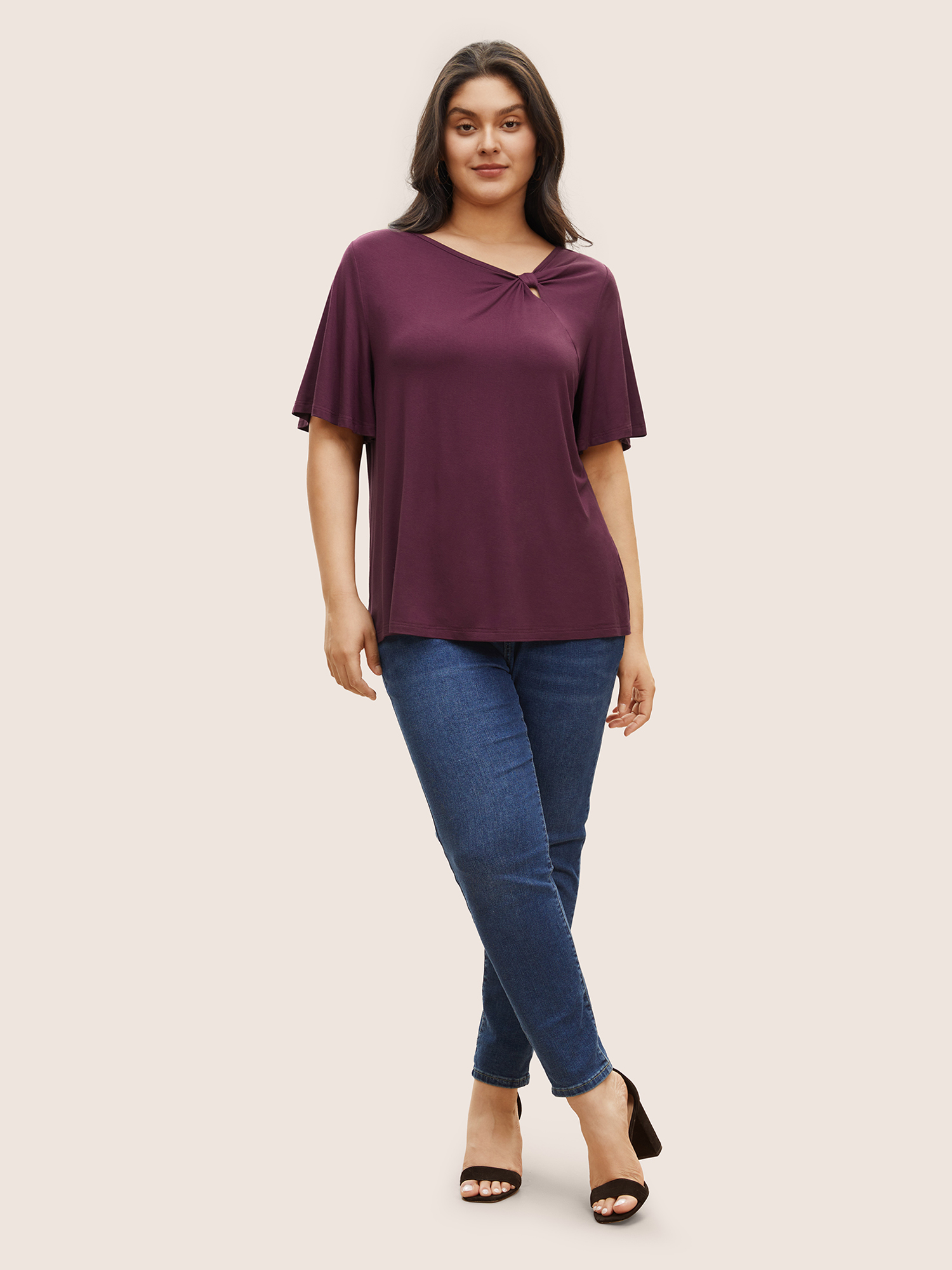 

Plus Size Supersoft Essentials Twist Front Asymmetrical Neck T-shirt Purple Women Elegant Non Plain Asymmetrical Neck Everyday T-shirts BloomChic