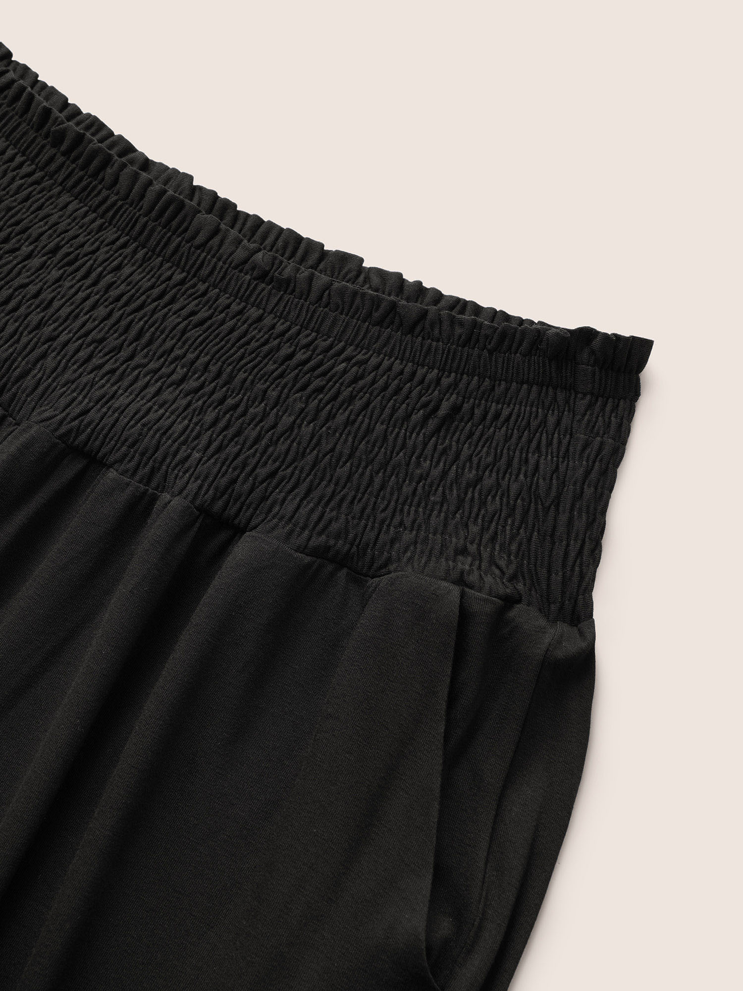 Plus Size Plain Shirred Pocket Elastic Waist Pants Women Black Casual Loose High Rise Everyday Pants BloomChic 12/L 