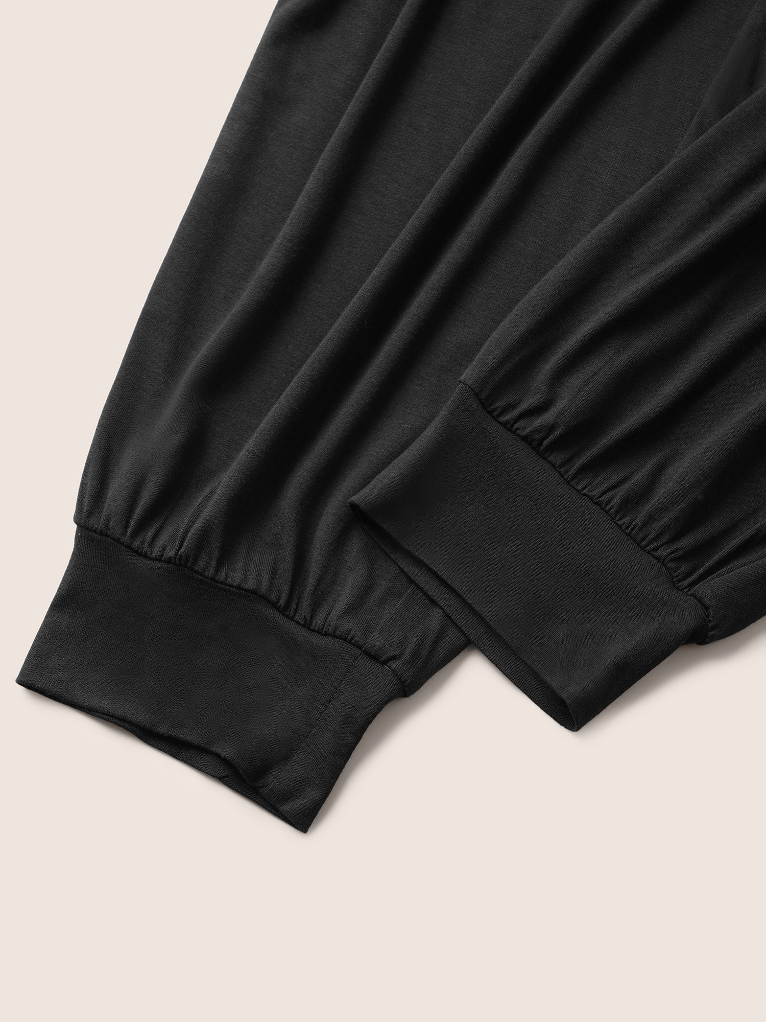 Plus Size Plain Shirred Pocket Elastic Waist Pants Women Black Casual Loose High Rise Everyday Pants BloomChic 12/L 
