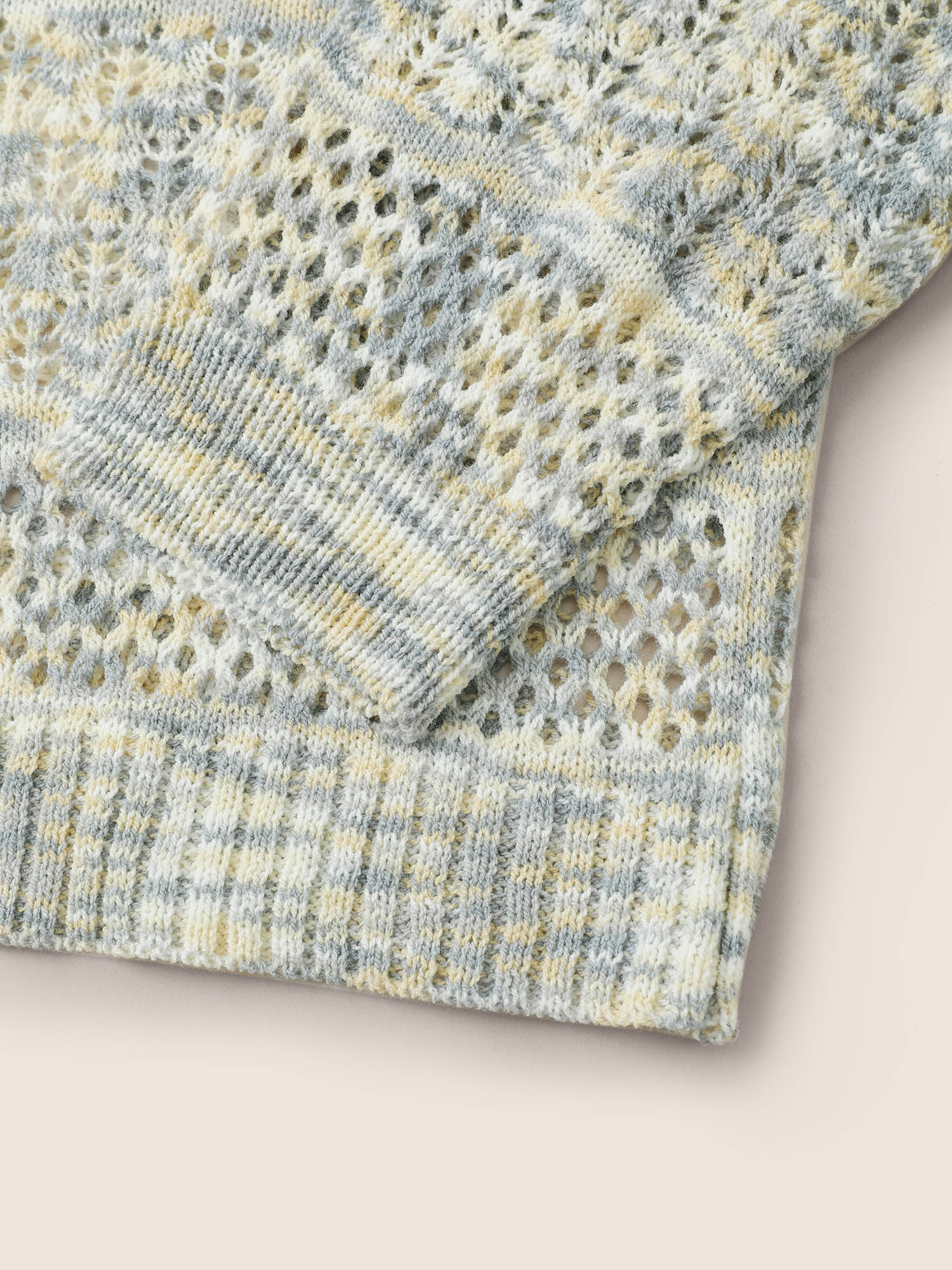 Plus Size Ombre Heather Hollow Out Texture Pullover Stone Long Sleeve Round Neck Casual Knit Tops 22-24/3X Bloomchic 