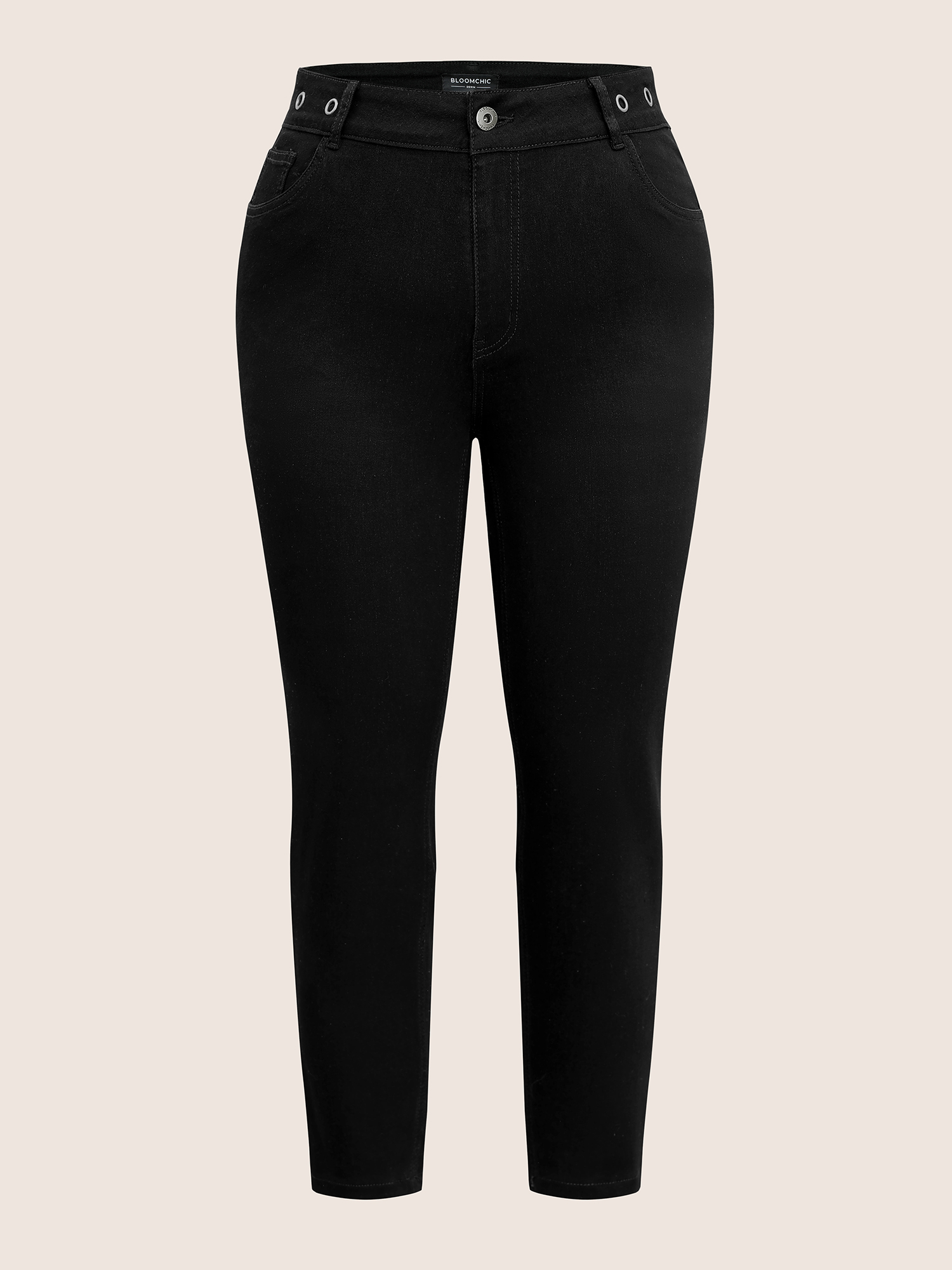 Plus Size Women Everyday Plain High stretch Regular Black Wash Casual Jeans BloomChic 