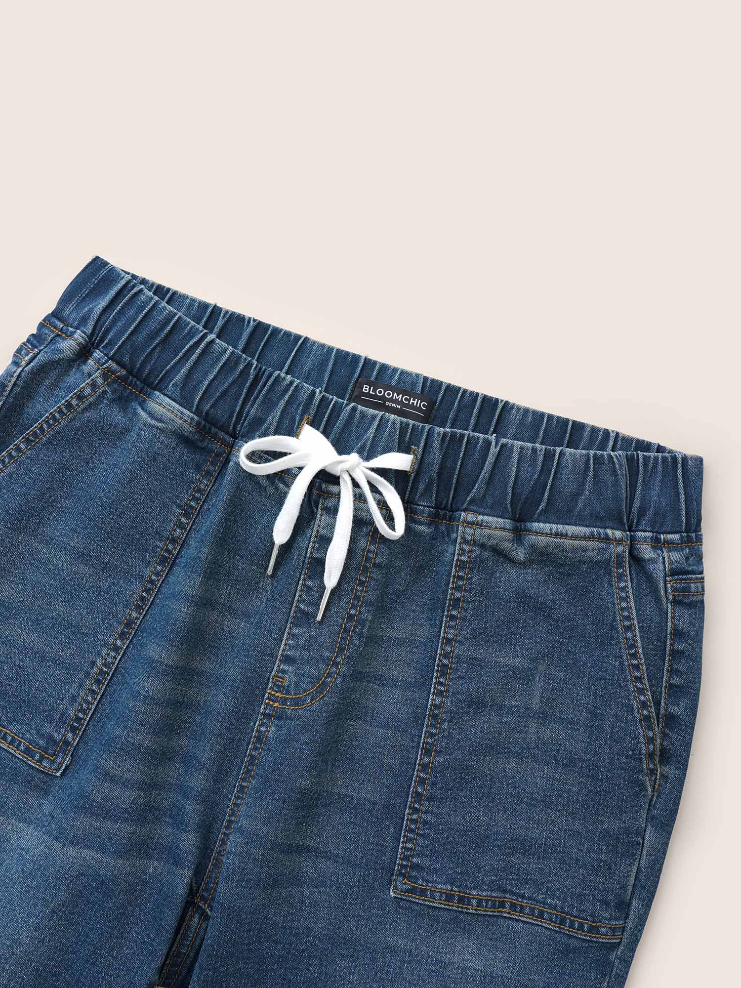 Plus Size Women Everyday Roll Hem High stretch Straight Leg Dark Wash Casual Jeans BloomChic 