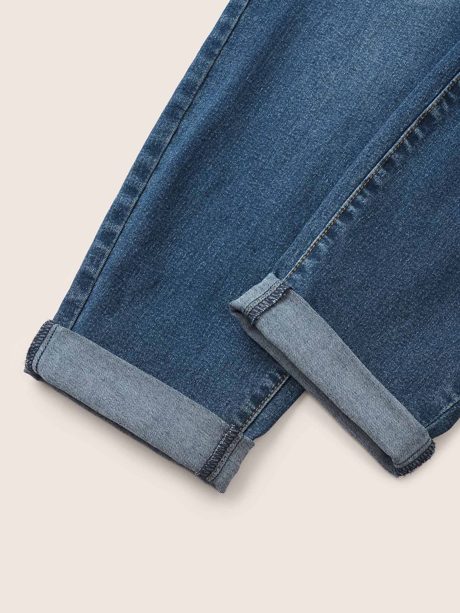 Plus Size Women Everyday Roll Hem High stretch Straight Leg Dark Wash Casual Jeans BloomChic 