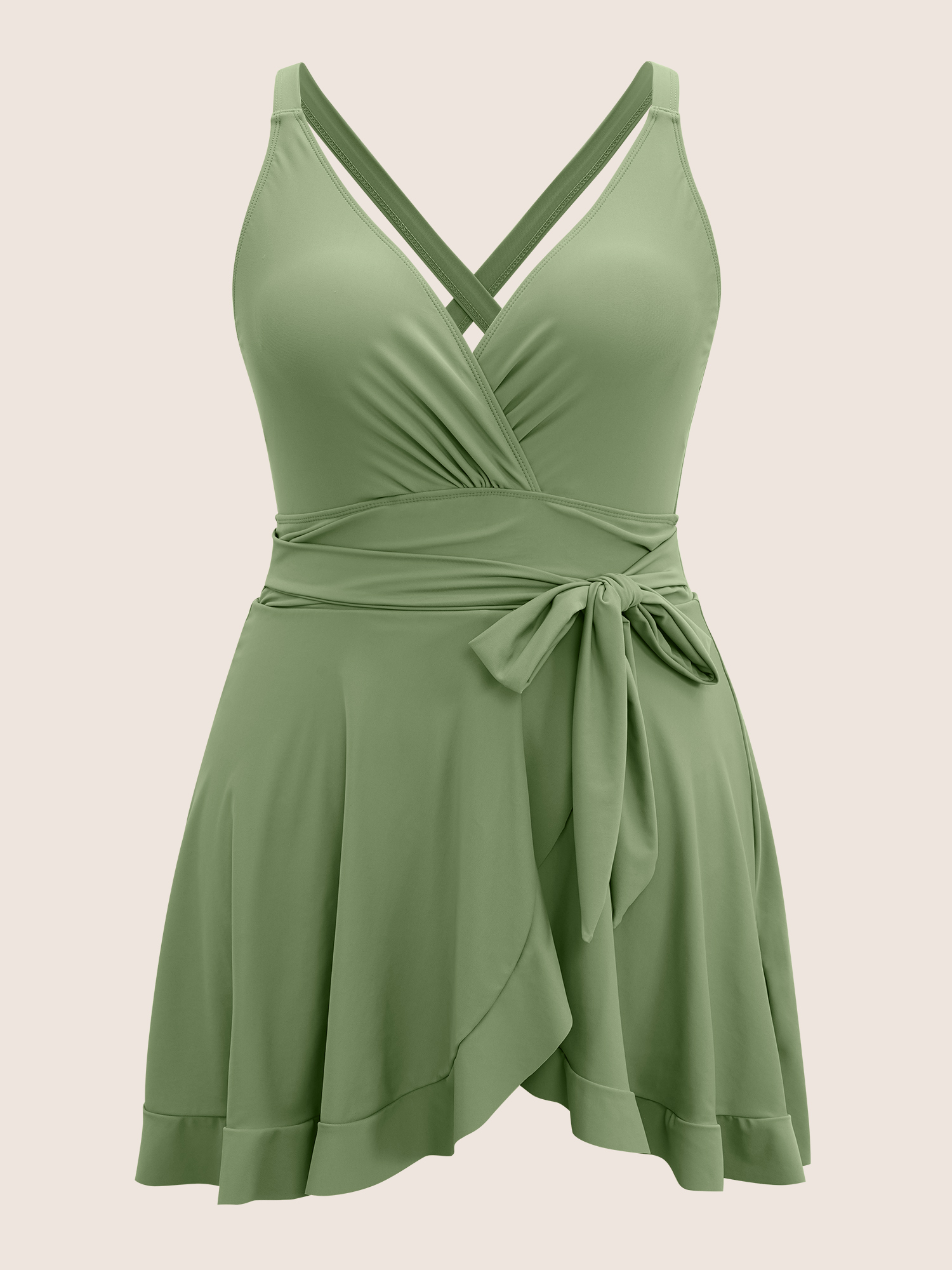 Plain Ties Wrap Flutters Swim Dress 