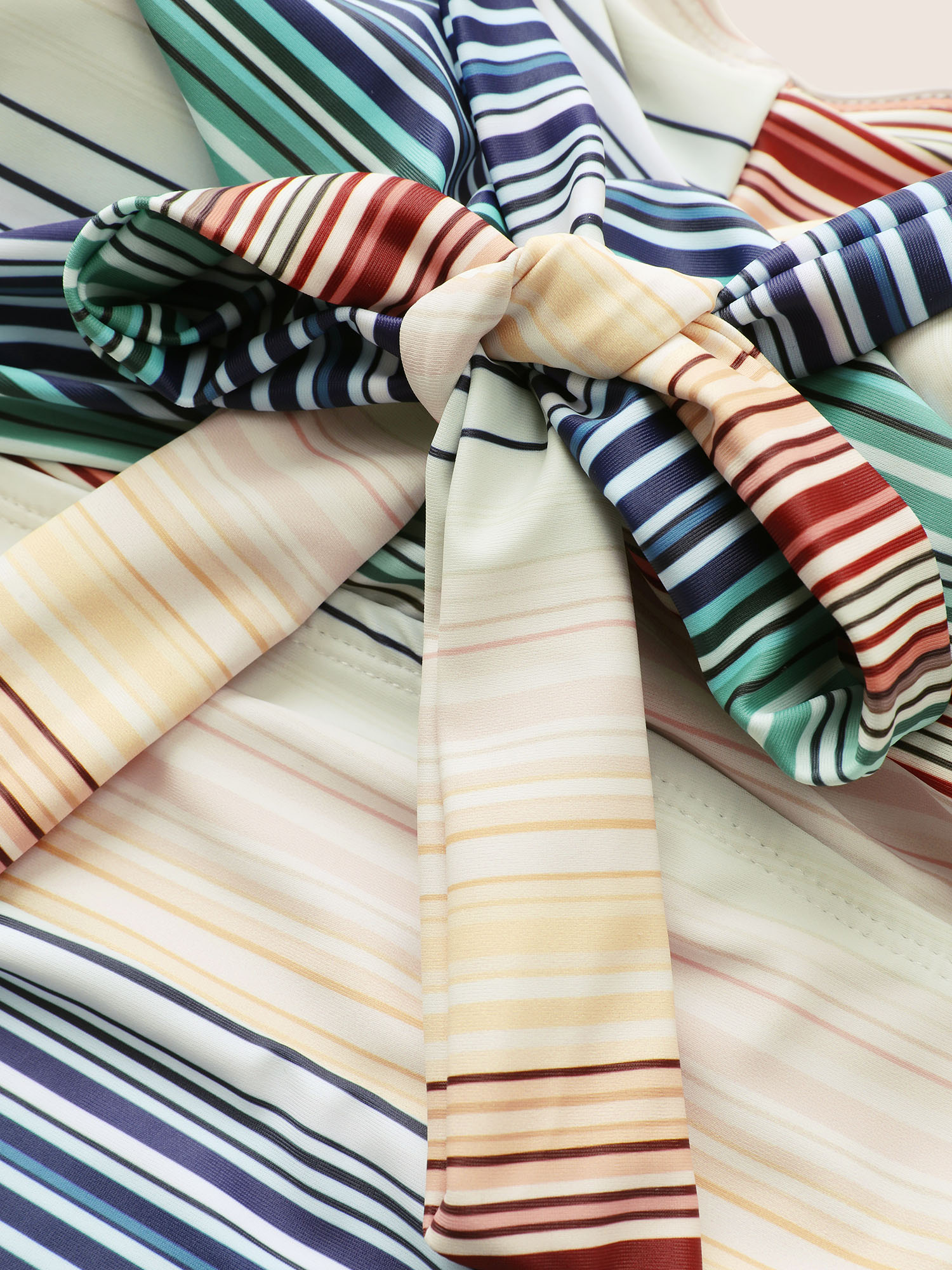 Color Striped Crossover Gathered One Piece Swimsuit 