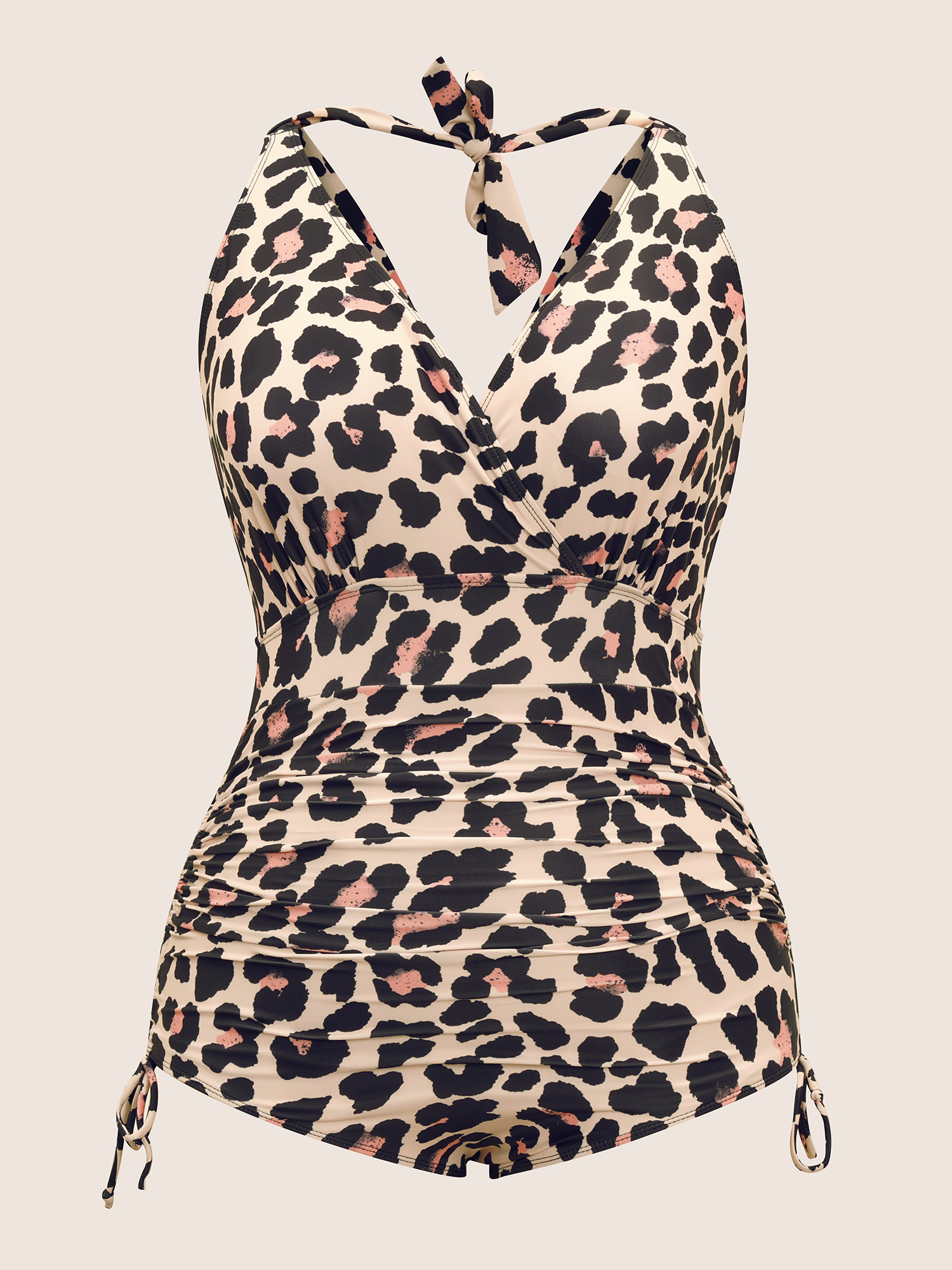 Plus Size Leopard Gathered Drawstring One Piece Swimsuit Women`s Swimwear Leopard Beach Non Curve Bathing Suits High stretch One Pieces BloomChic 14-16/1X 