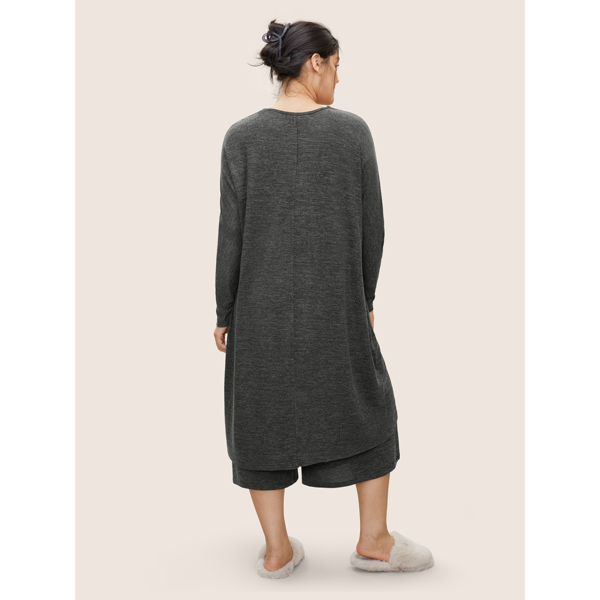 

Plus Size Solid Heather Dolman Sleeve Open Front Robe DimGray Plain Non Everyday Lounge Robes/Robes Sets  Bloomchic