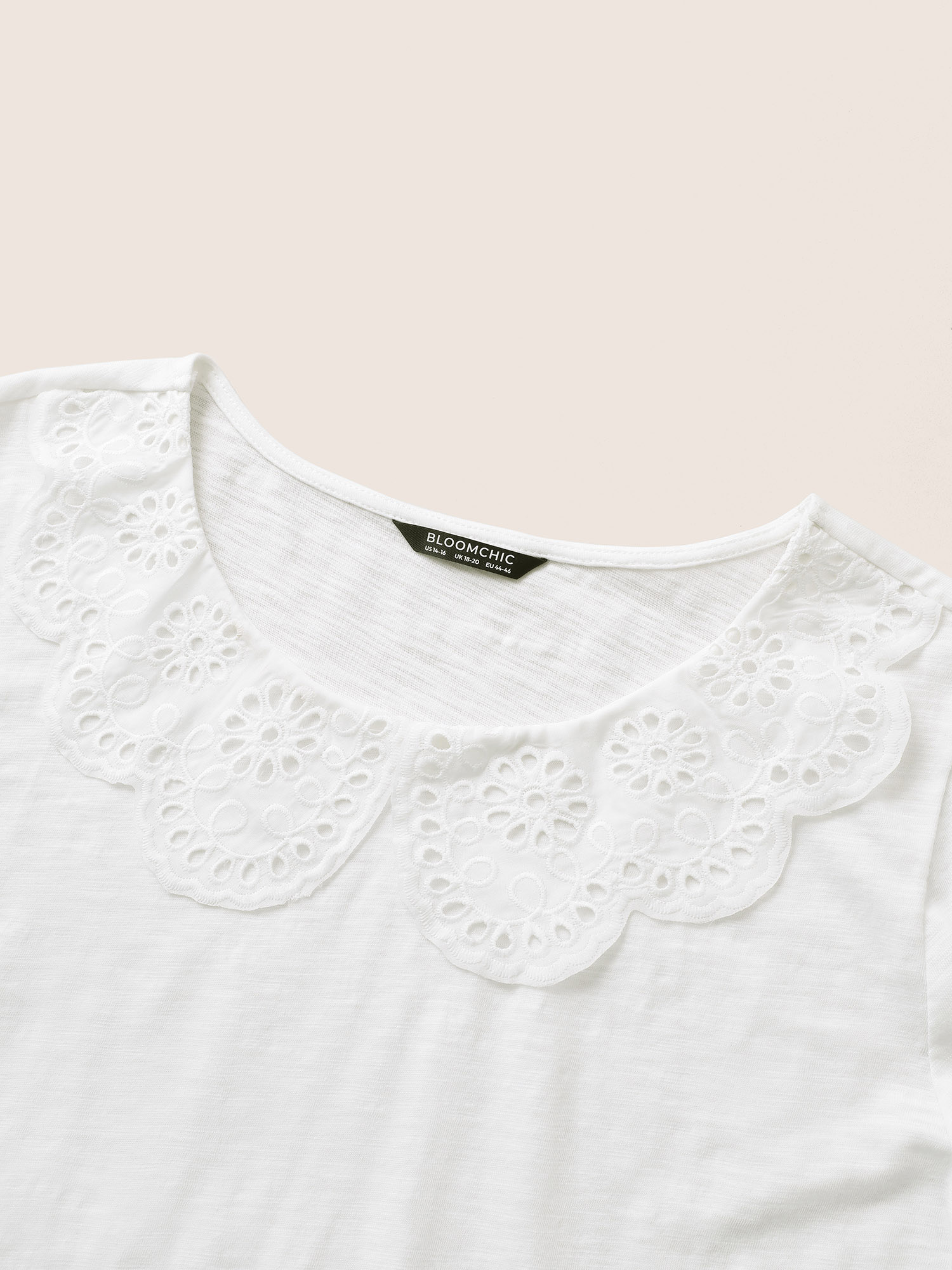 

Plus Size Solid Broderie Anglaise Peter Pan Collar T-shirt White Women Elegant Non Plain Peter Pan Collar Everyday T-shirts BloomChic