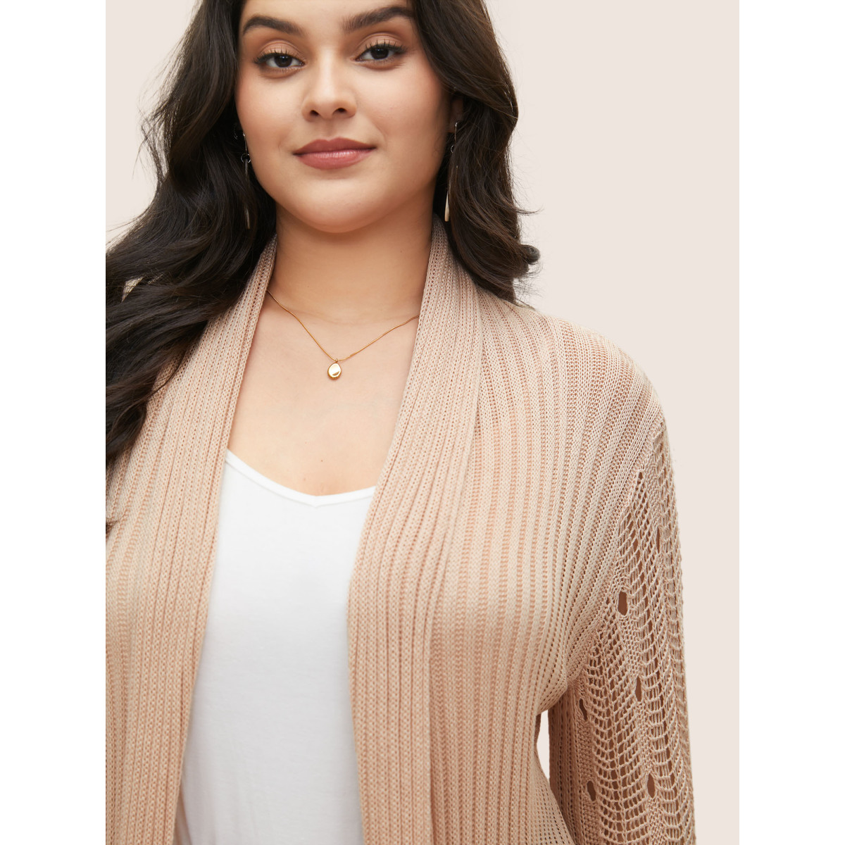 

Plus Size Rayon Asymmetrical Hem Cut Out Cardigan Apricot Women Casual Everyday Cardigans BloomChic