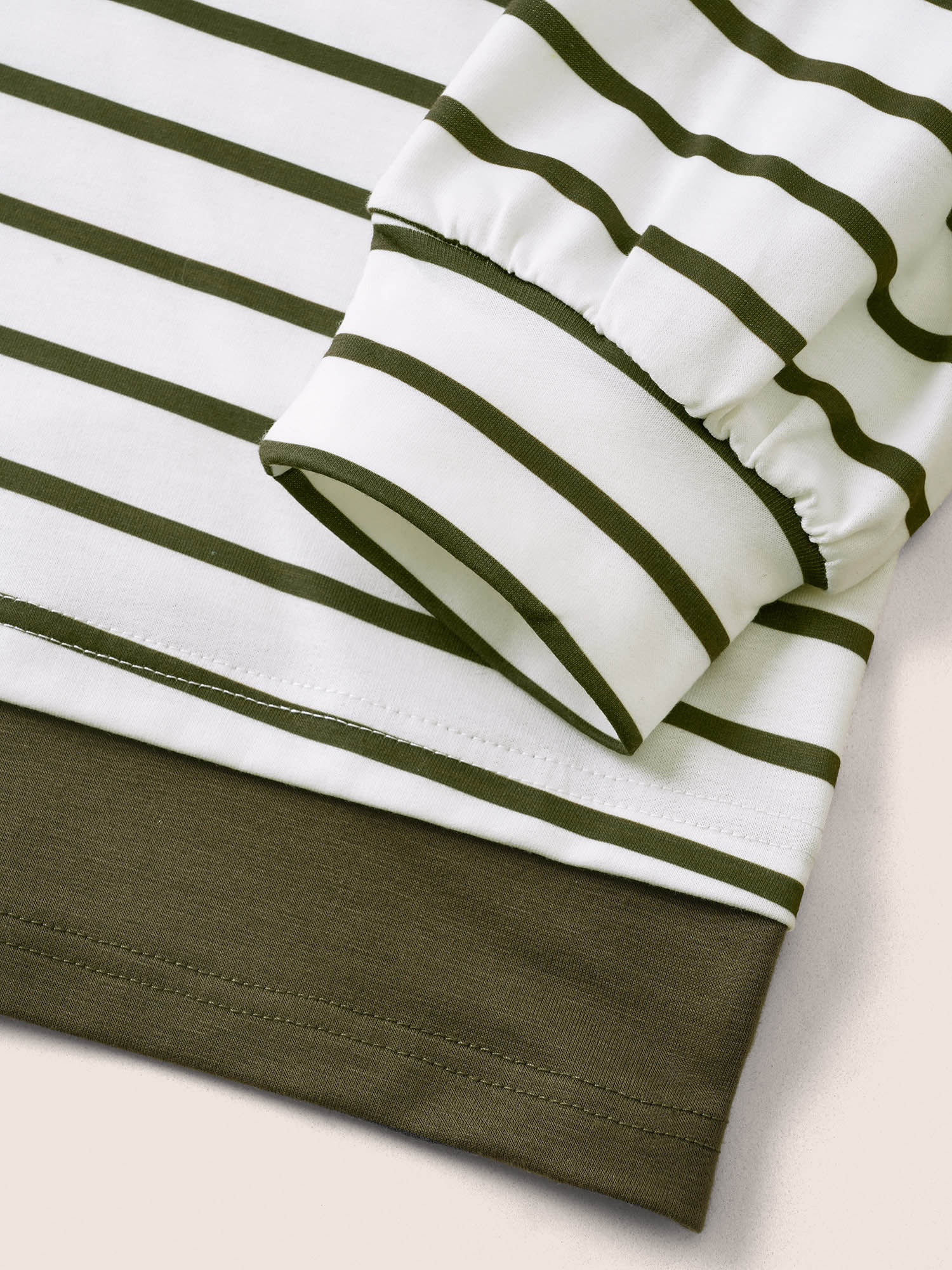 Plus Size 2-In-1 Contrast Striped Patchwork Sweatshirt Women ArmyGreen Casual Contrast Round Neck Everyday Sweatshirts BloomChic 22-24/3X 