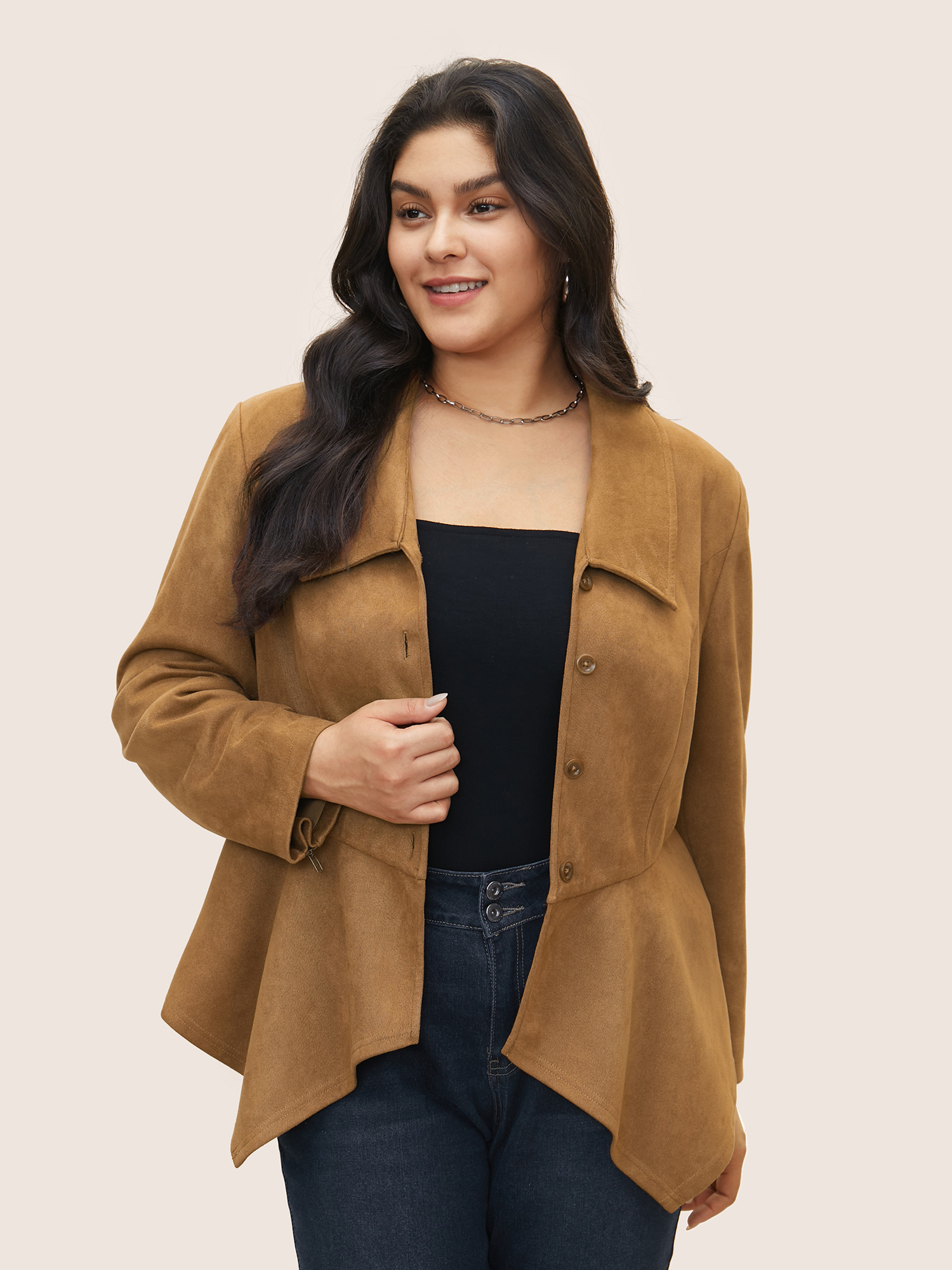Plus Size Women Everyday Plain Lined Casual Jackets BloomChic 