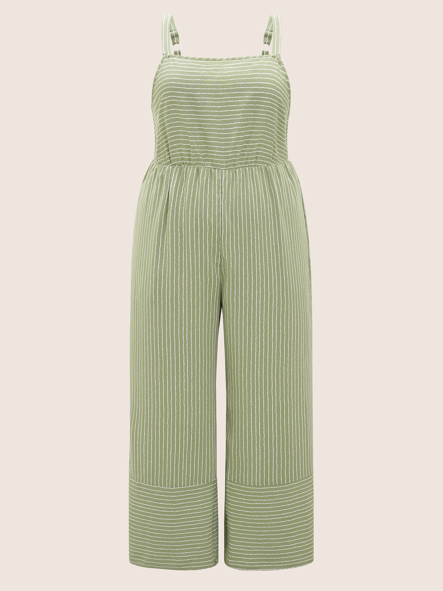 Plus Size Moss Striped Pocket Elastic Waist Cami Jumpsuit Women Casual Sleeveless Non Everyday Loose Jumpsuits BloomChic 12/L 