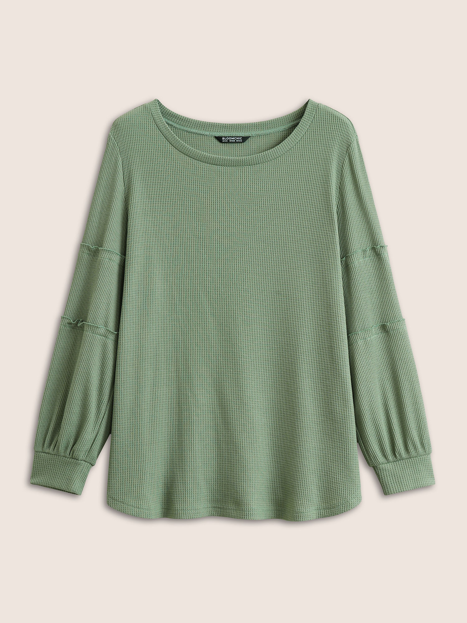 Plus Size Plain Texture Waffle Knit Arc Hem T-shirt Mint Women Casual Texture Plain Round Neck Everyday T-shirts BloomChic 26/4X 