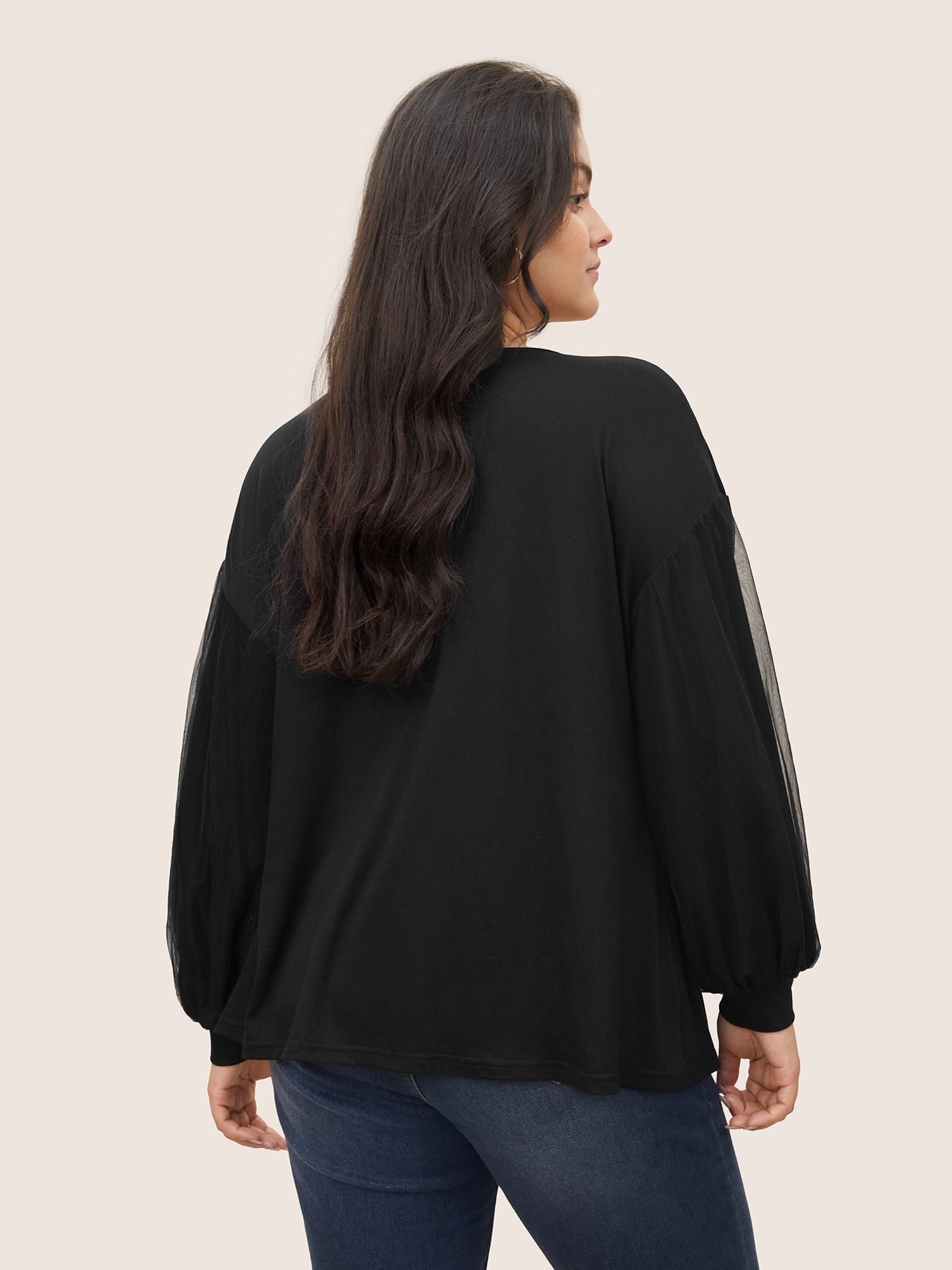 Plus Size Women Everyday Plain Plain Lantern Sleeve Long Sleeve V-neck Elegant T-shirts BloomChic 