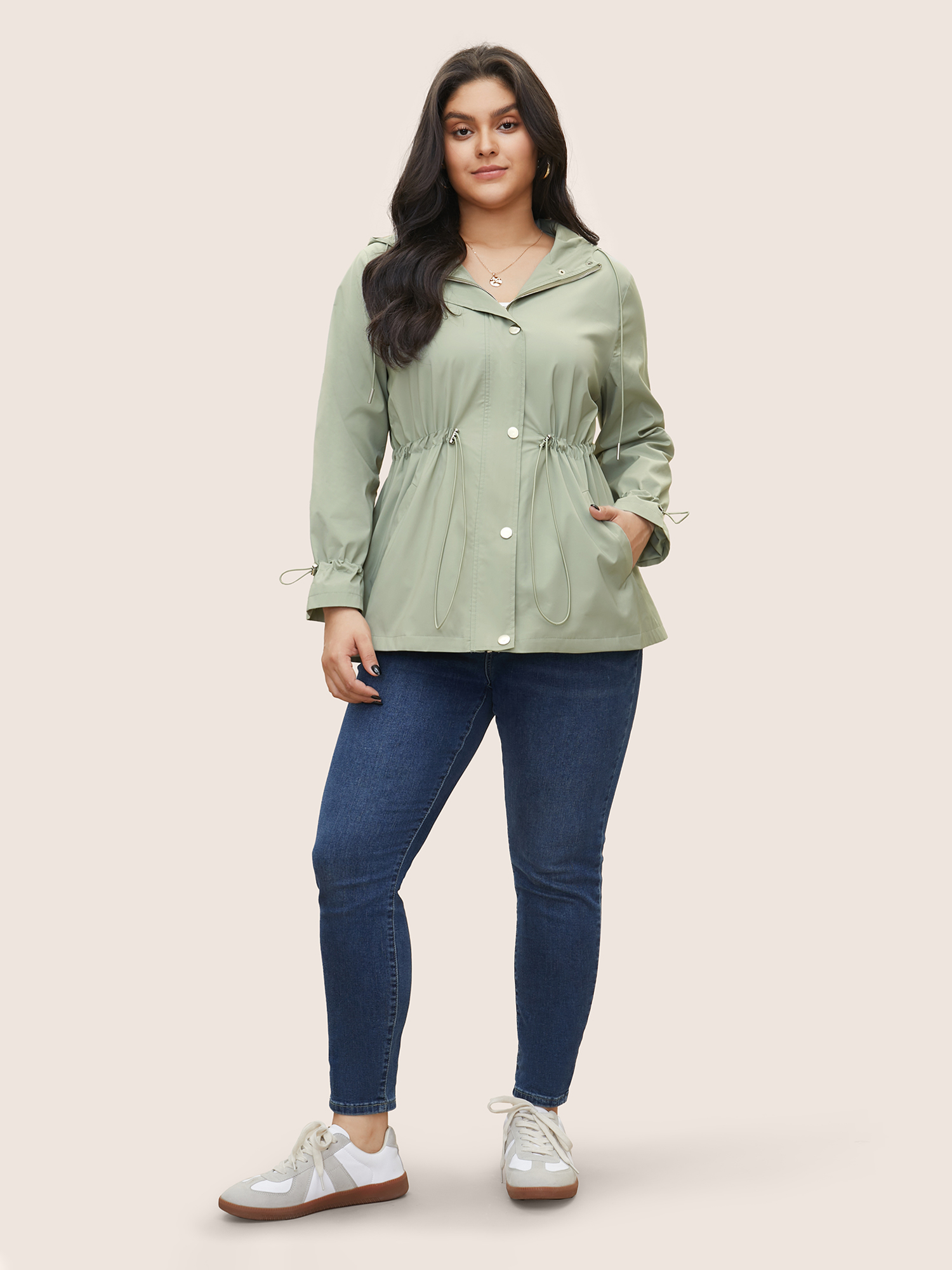 Plus Size Solid Sun Proof Drawstring Pocket Hooded Jacket Women Mint Non Slanted pocket Everyday Jackets BloomChic 18-20/2X 