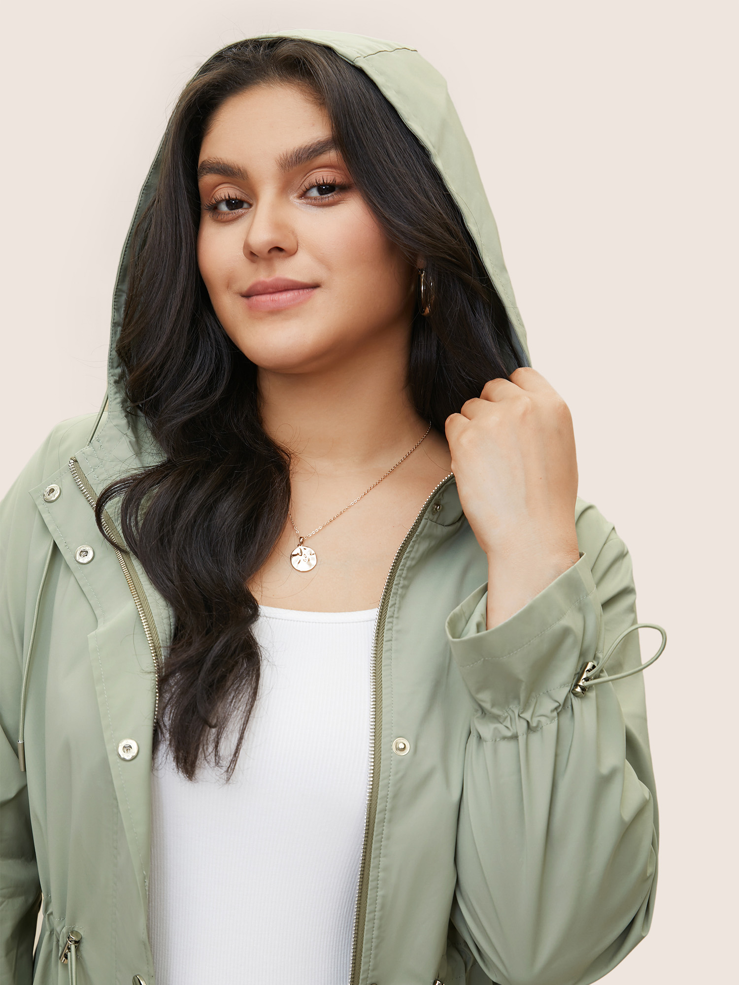 Plus Size Solid Sun Proof Drawstring Pocket Hooded Jacket Women Mint Non Slanted pocket Everyday Jackets BloomChic 18-20/2X 
