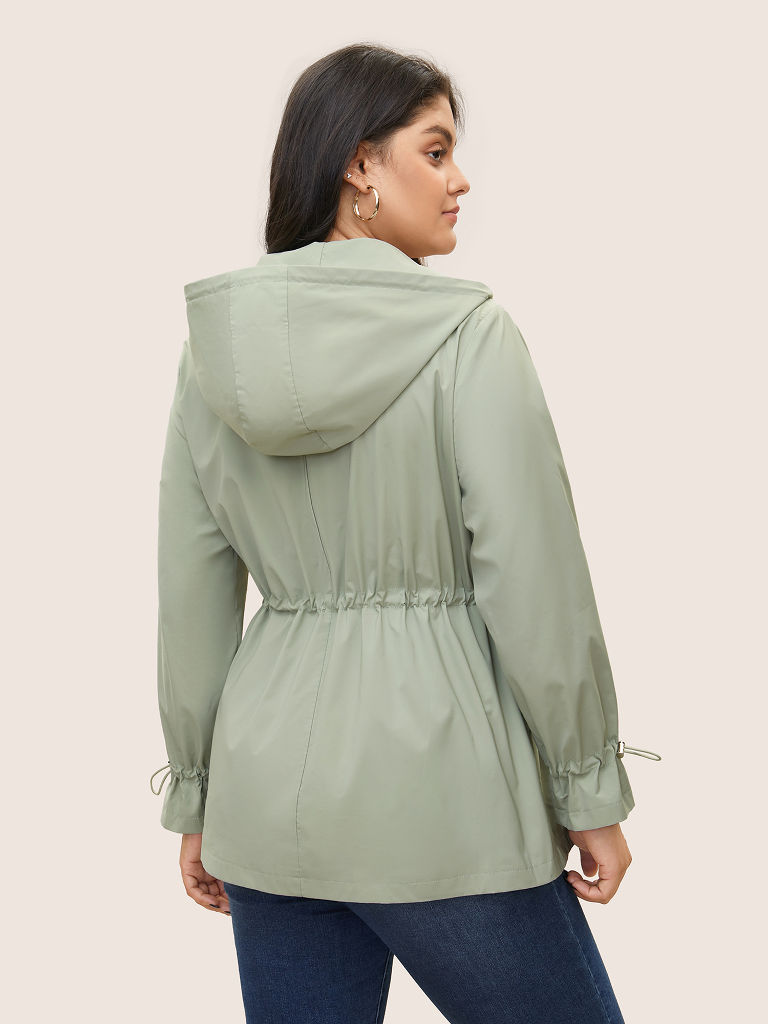 

Plus Size Solid Sun Proof Drawstring Pocket Hooded Jacket Women Mint Non Slanted pocket Everyday Jackets BloomChic