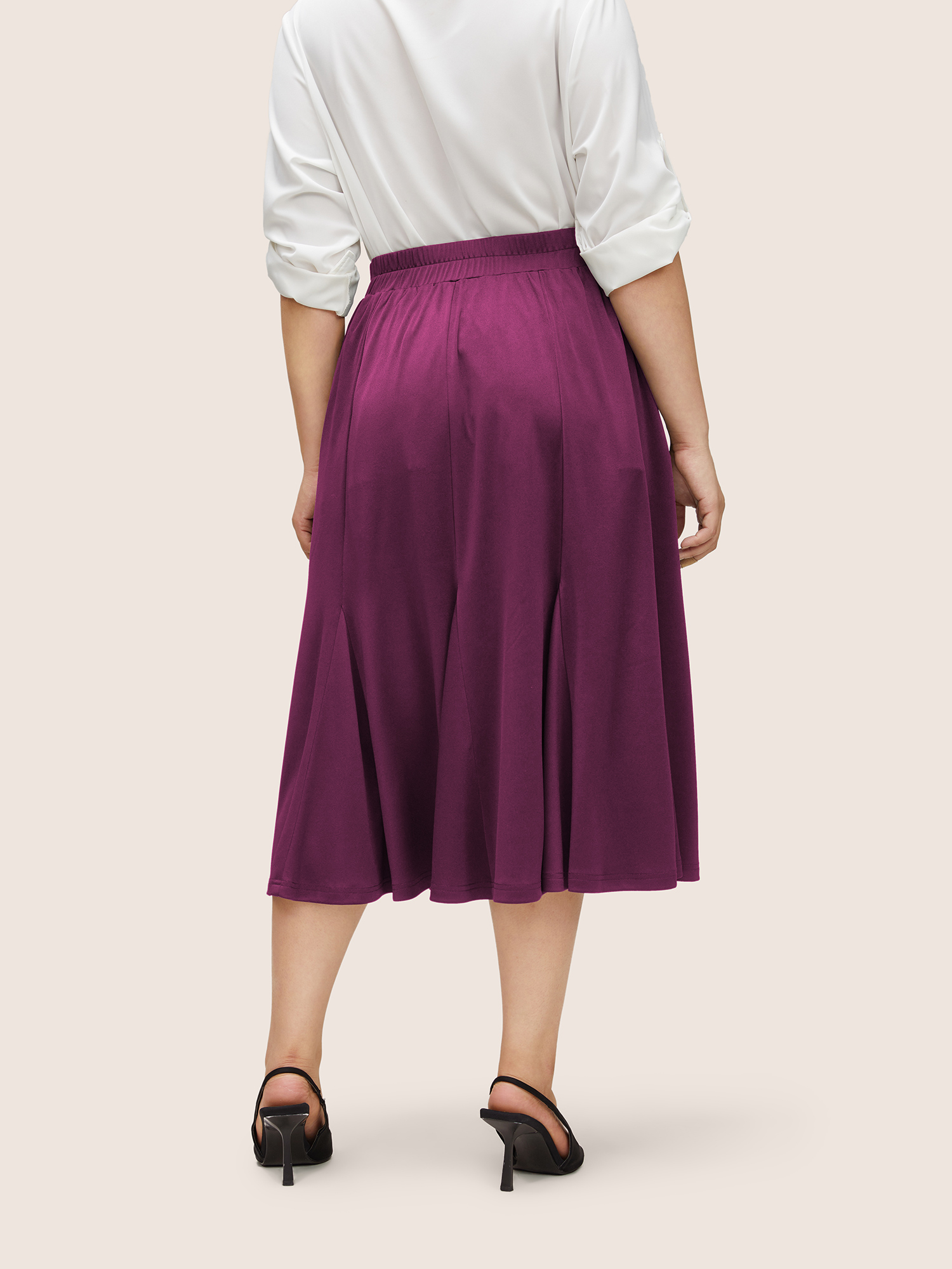 

Plus Size Solid Color Pocket Wideband Waist Full Skirt Women Purple At the Office Plain No stretch Pocket Work Skirts BloomChic