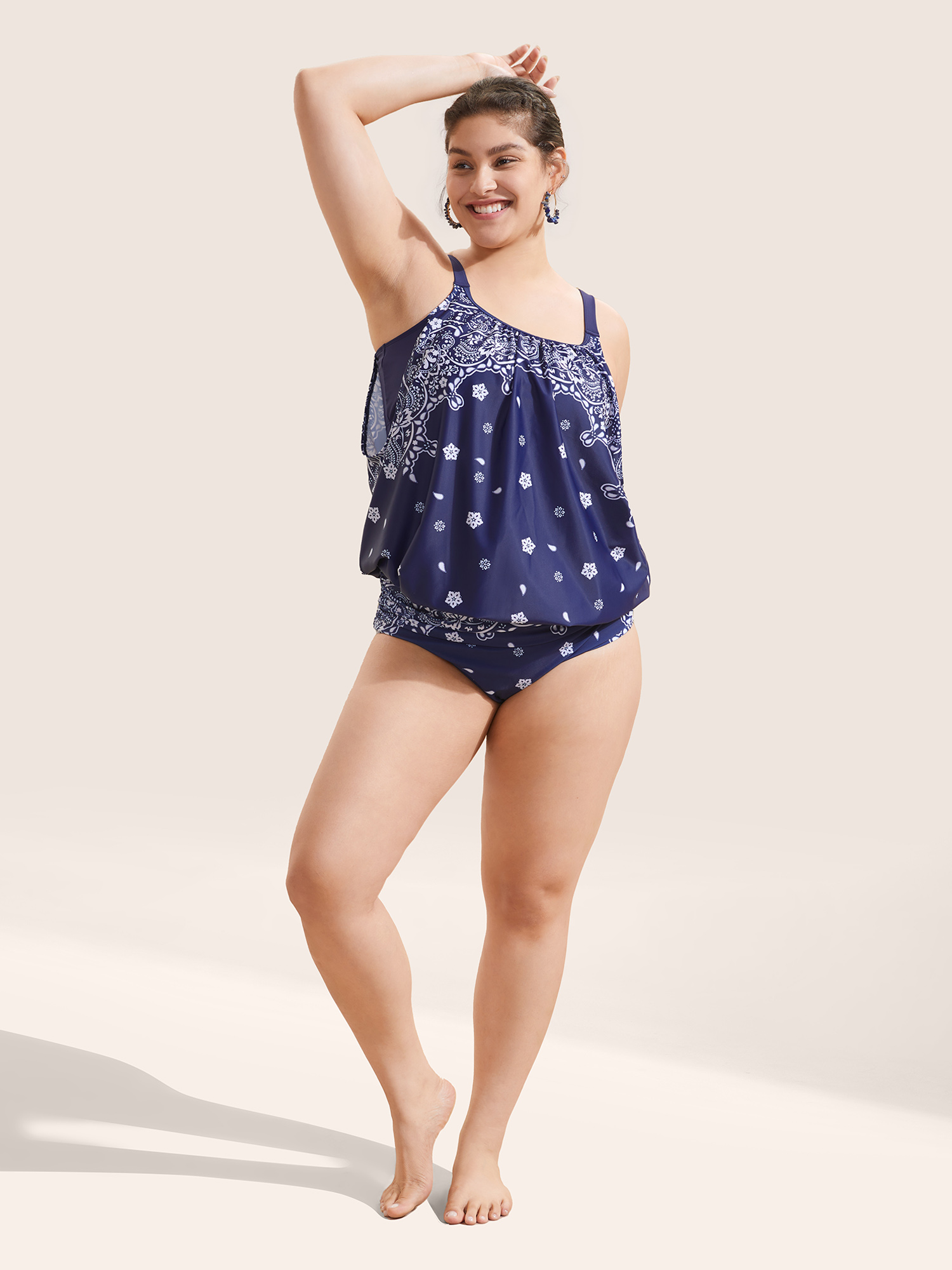 

Plus Size Ruched Bandana Print High Rise Swim Bottom Women's Swimwear Navy Beach Non High stretch Skinny High Rise Curve Swim Bottoms BloomChic