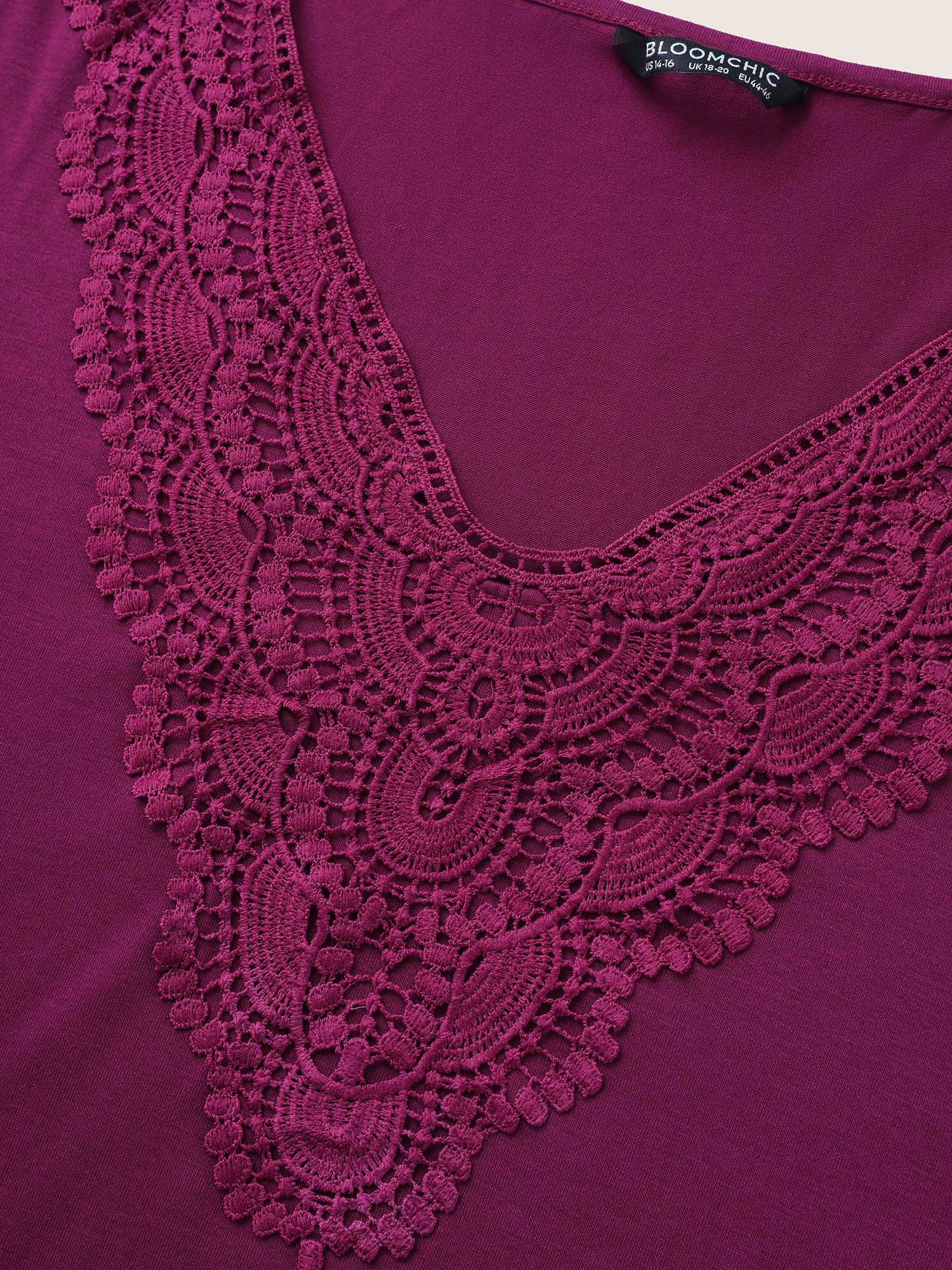 Plus Size Women Everyday Plain Lace Ruffle Sleeve Short sleeve V-neck Elegant T-shirts BloomChic 