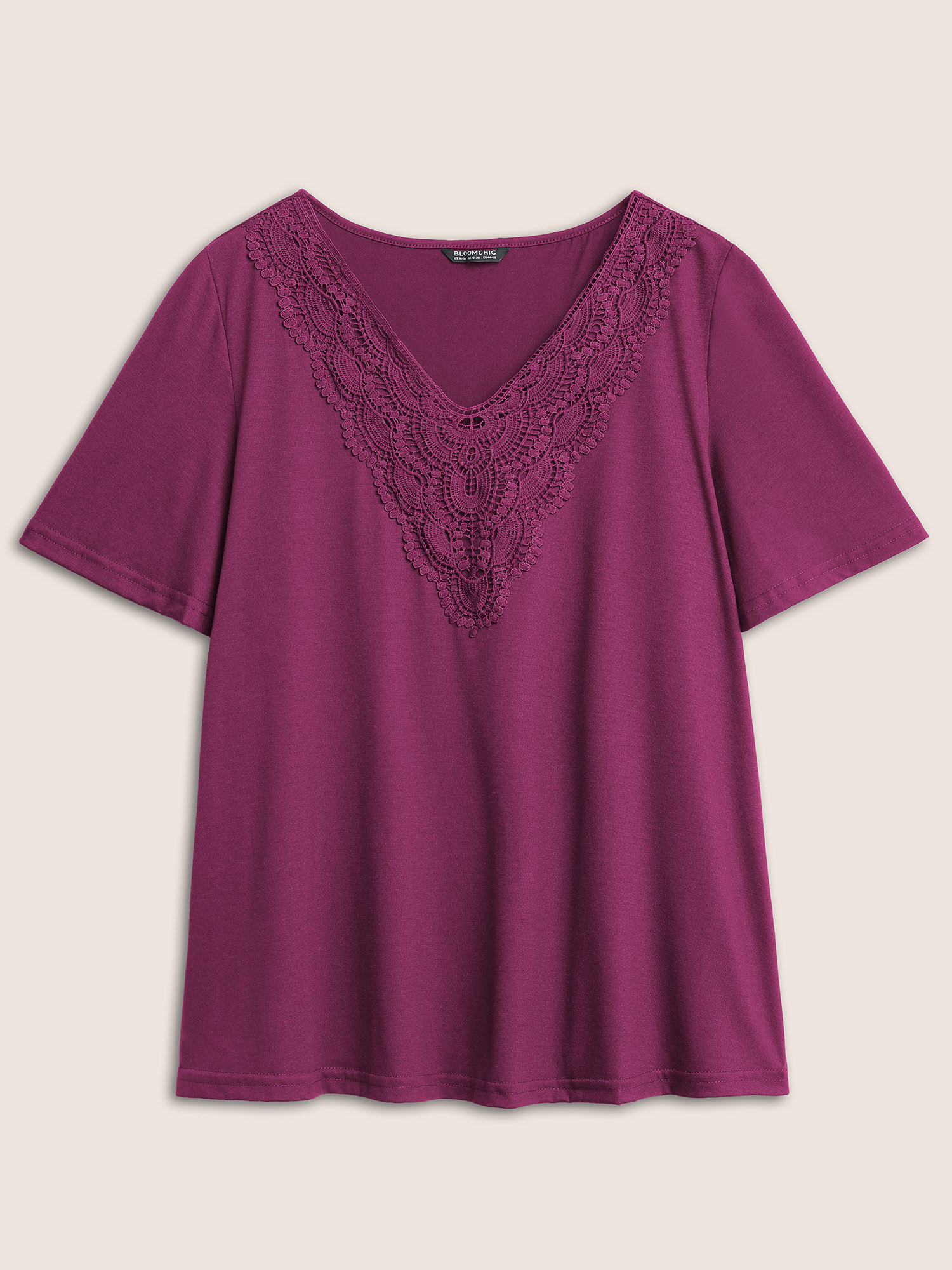 Plus Size Women Everyday Plain Lace Ruffle Sleeve Short sleeve V-neck Elegant T-shirts BloomChic 