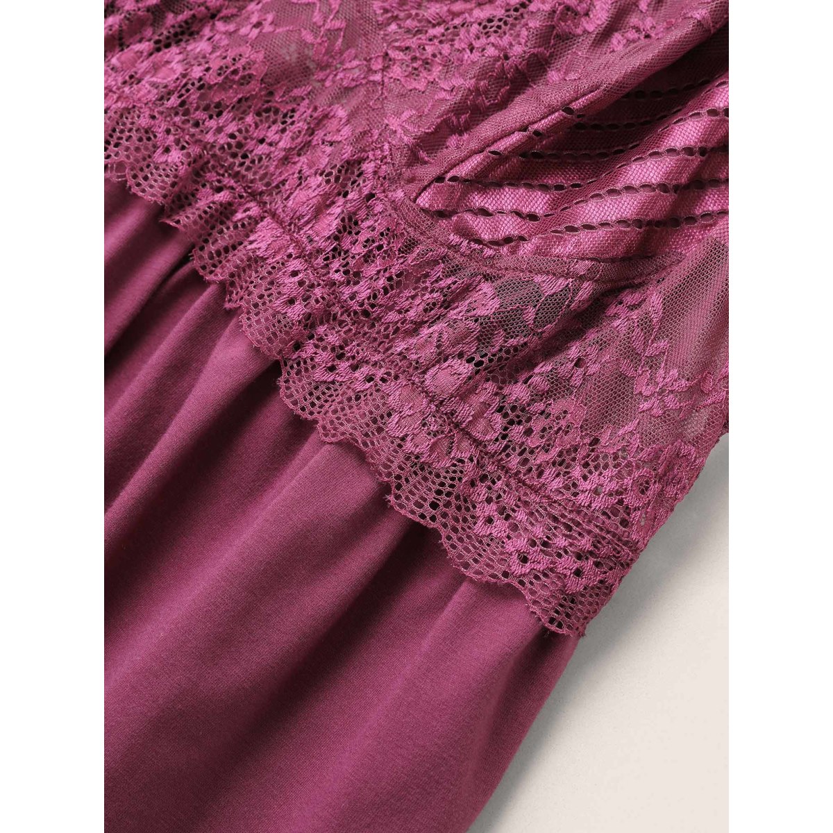 

Plus Size Solid Lace Panel Mesh Cami Sleep Dress Burgundy Deep V-neck Lounge Everyday  Bloomchic