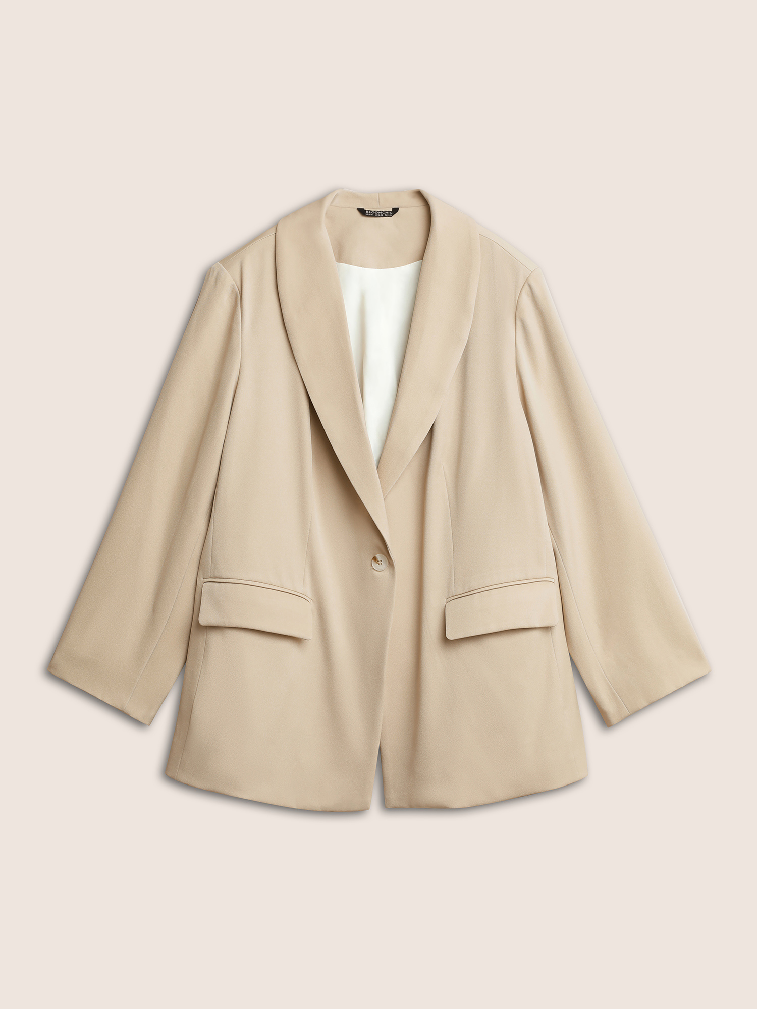 Plus Size Anti-Wrinkle Suit Collar Flap Detail Blazer Apricot Women Work Plain Non 30/6X Open pocket with flap Workwear Essentials Blazers BloomChic 