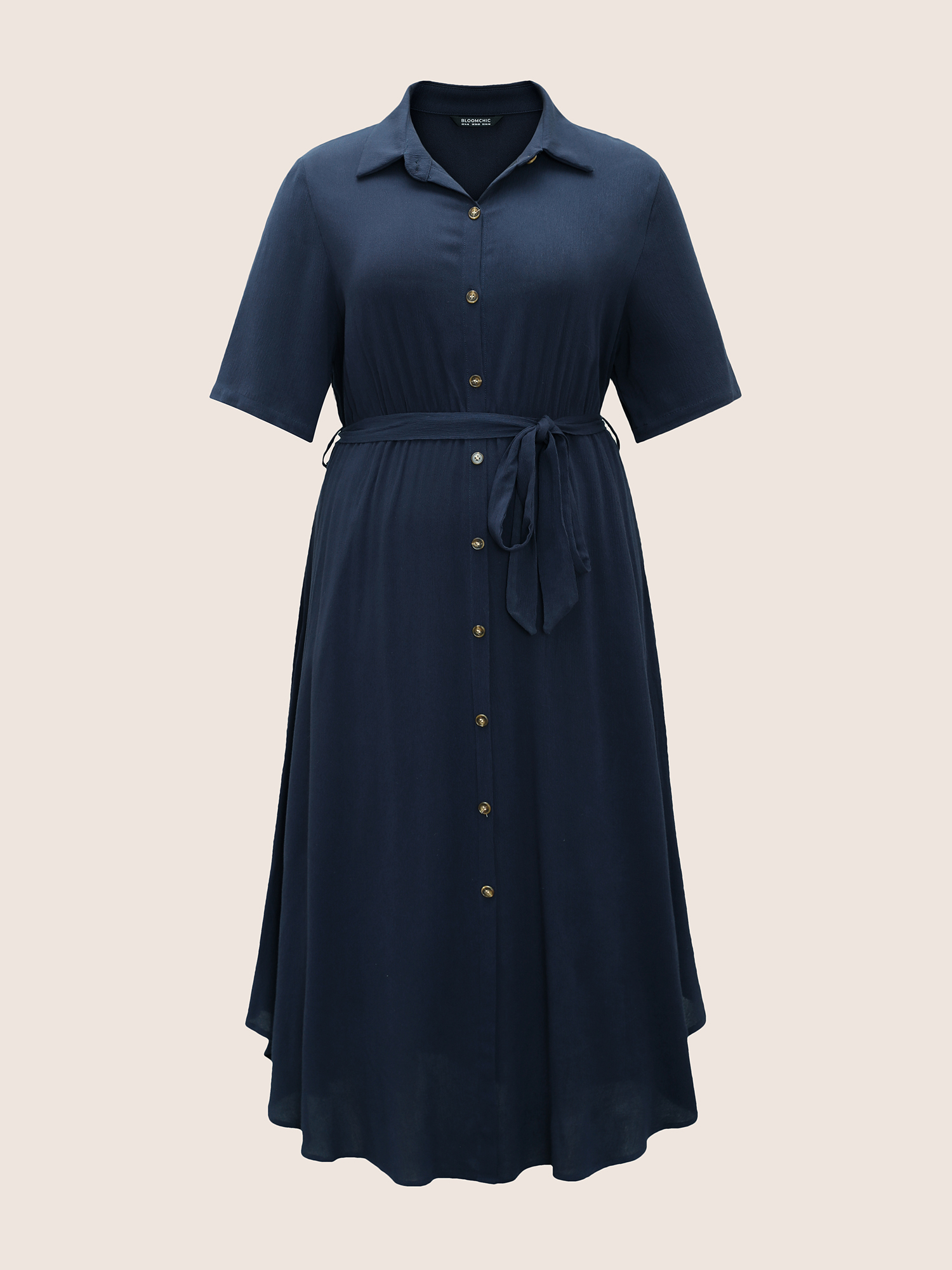 Plus Size Women Work Plain Plain Regular Sleeve Short sleeve Shirt collar Pocket Belt Work From Home Dresses BloomChic 