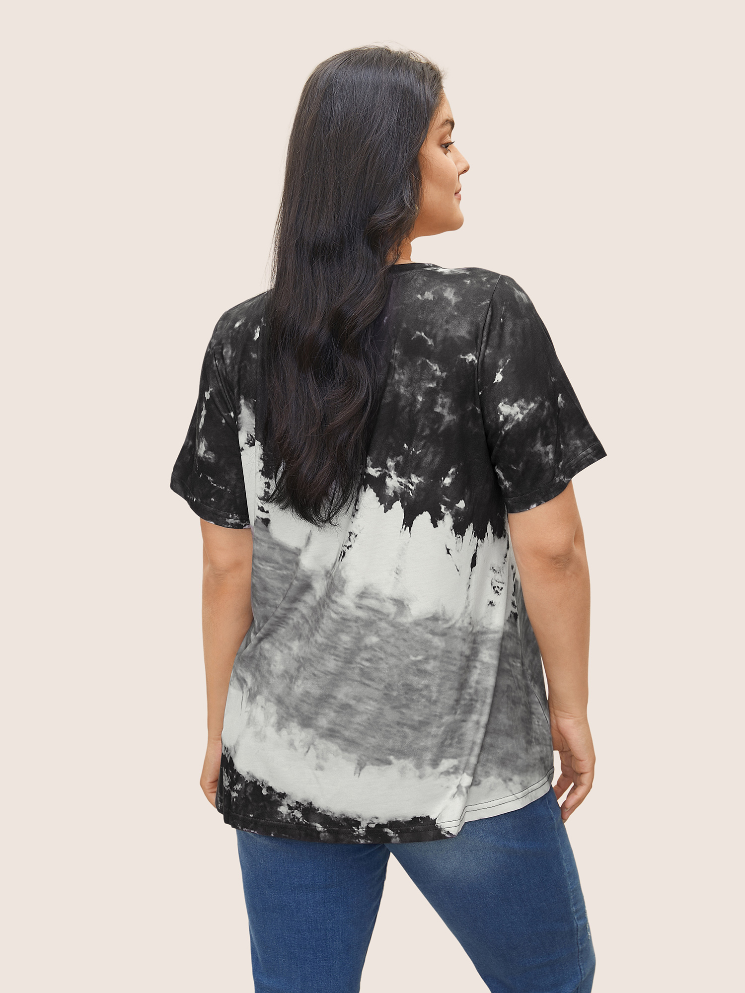 

Plus Size Tie Dye Round Neck T-shirt Black Women Casual Tie Dye Round Neck Everyday T-shirts BloomChic