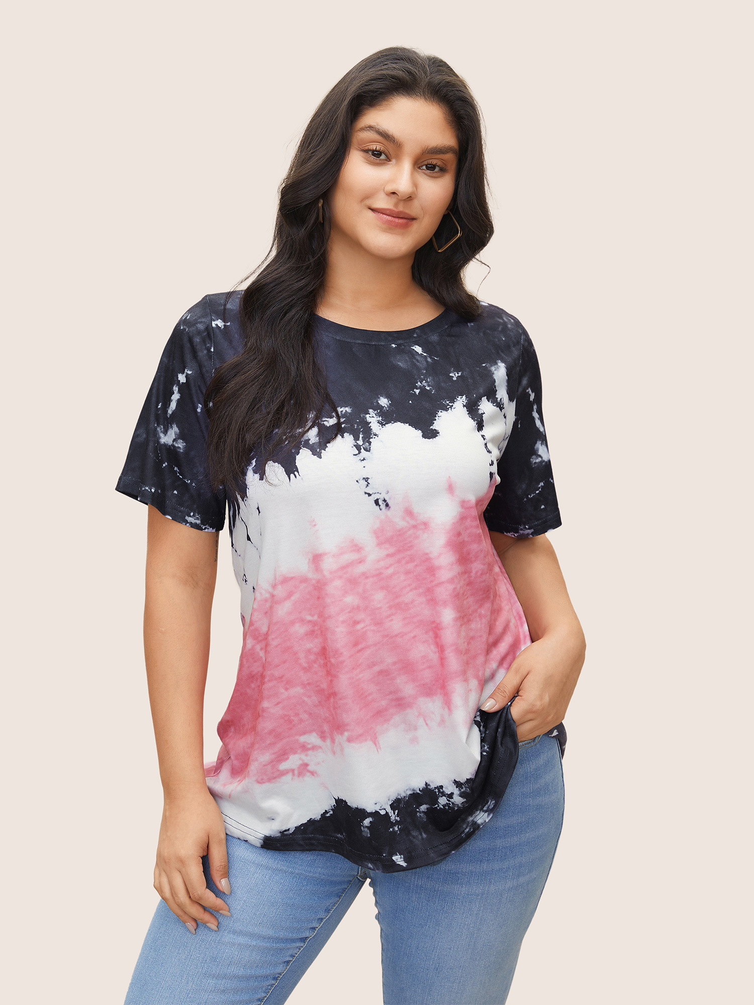 

Plus Size Tie Dye Round Neck T-shirt Multicolor Women Casual Tie Dye Round Neck Everyday T-shirts BloomChic