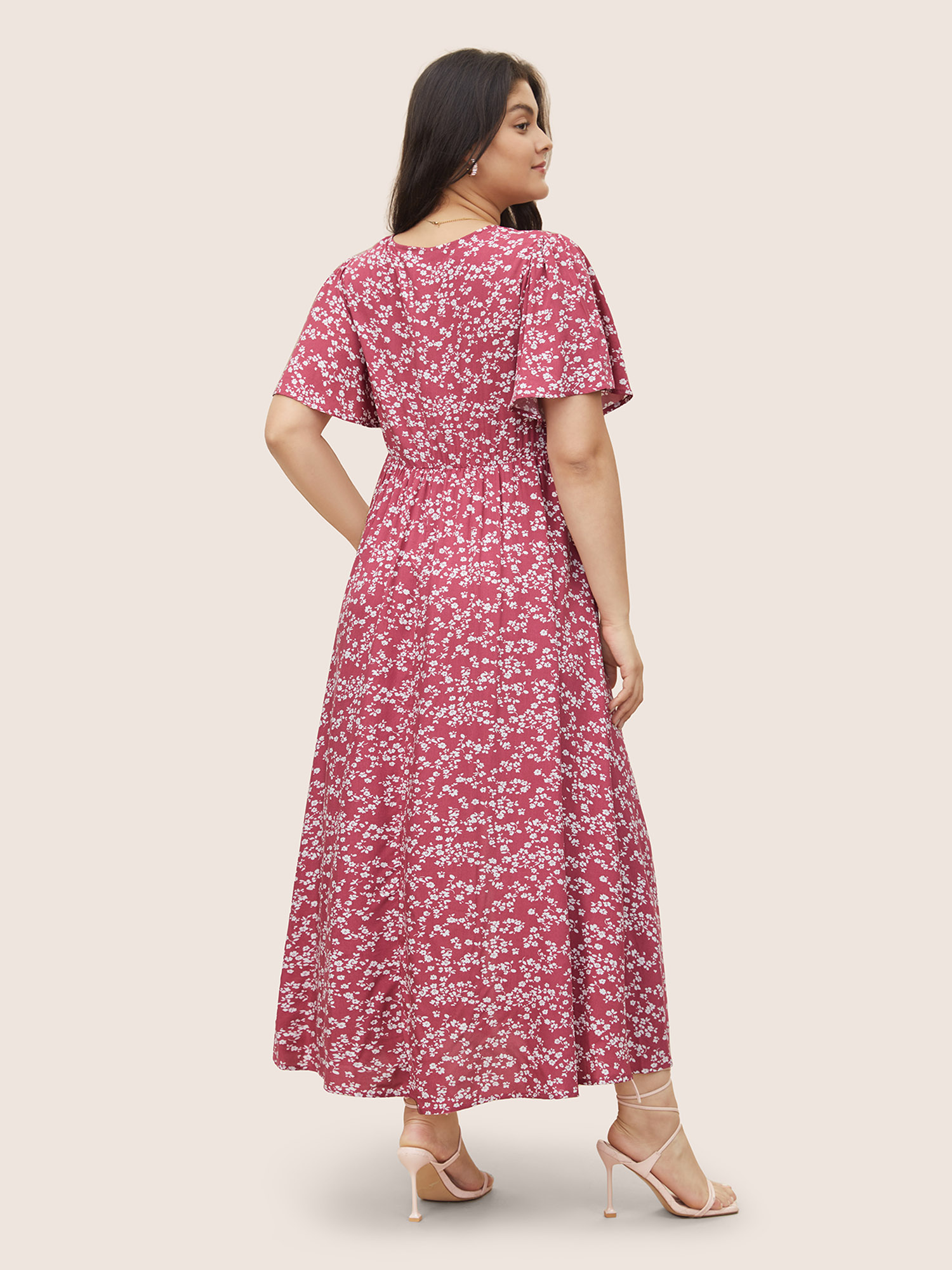 

Ditsy Floral Printed Vintage Plus Size Women Vacation Long Dress Ruffle Sleeve Half Sleeve V Neck Pocket Elegance Dresses BloomChic, Dustypink