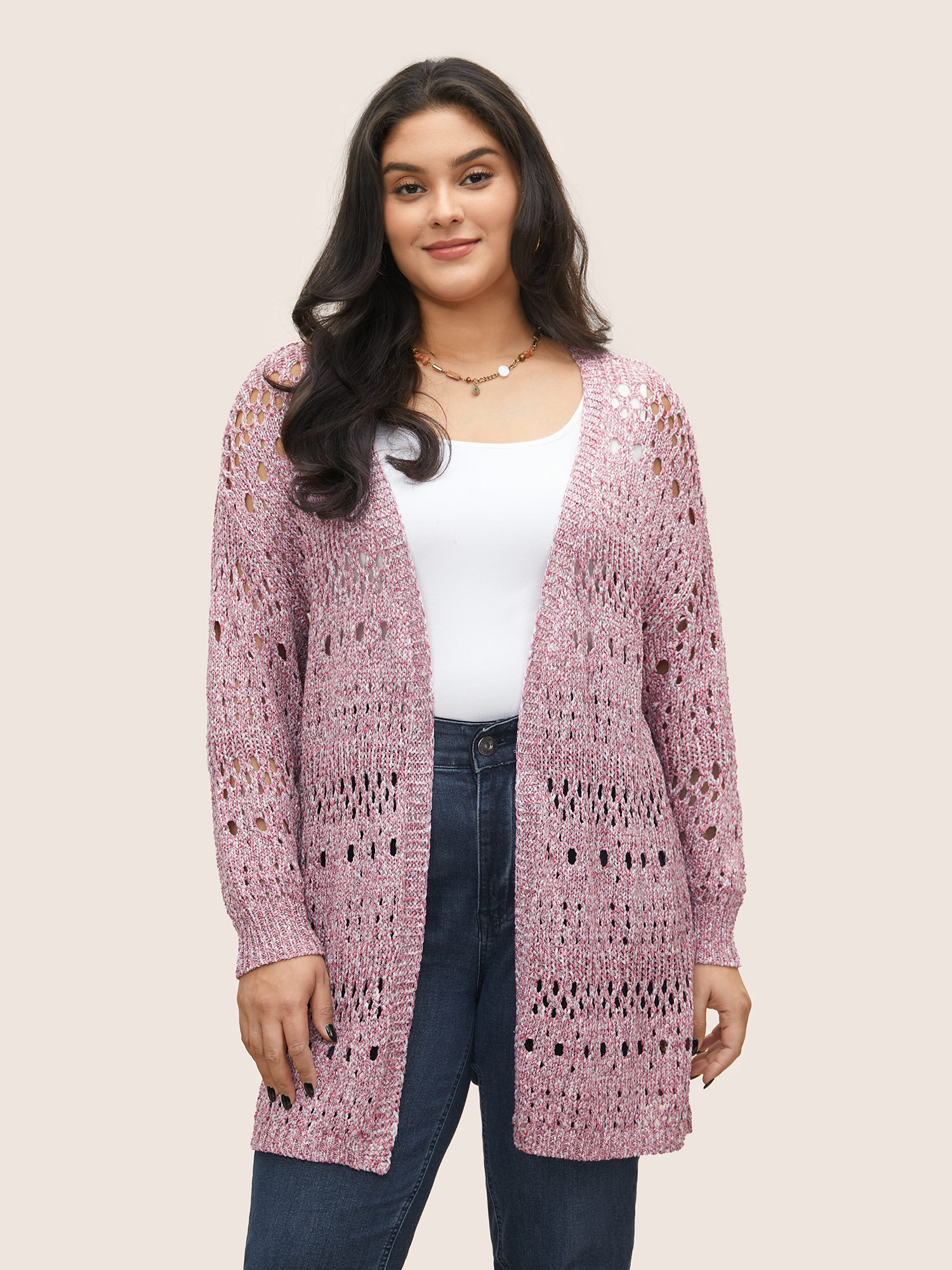 Plus Size Heather Hollow Out Drop Shoulder Cardigan Watermelon Women Casual Long Sleeve Everyday Cardigans BloomChic 28/5X