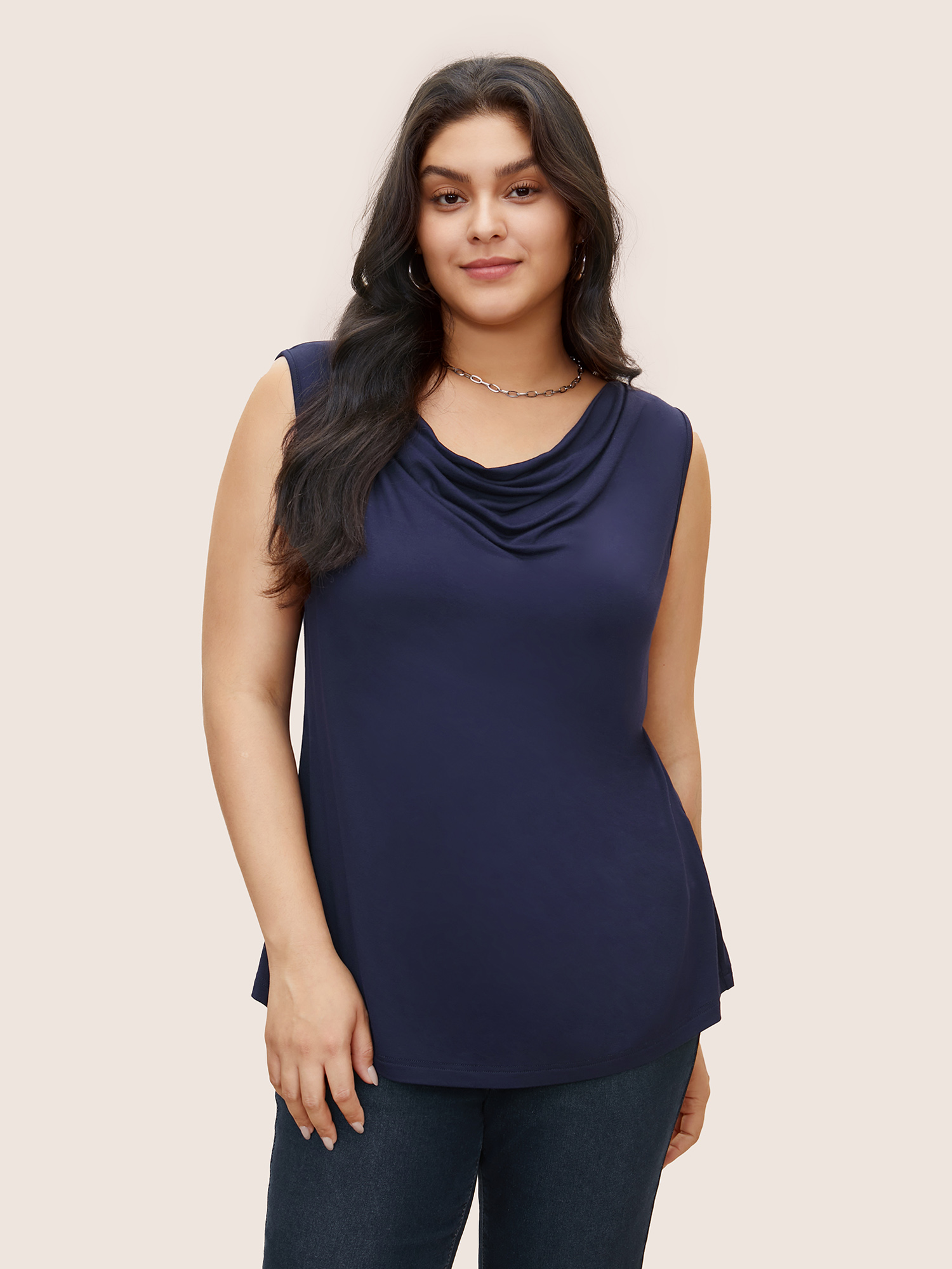 

Plus Size Supersoft Essentials Cowl Neck Tank Top Women Midnight Elegant Plain Cowl Neck Everyday Tank Tops Camis BloomChic