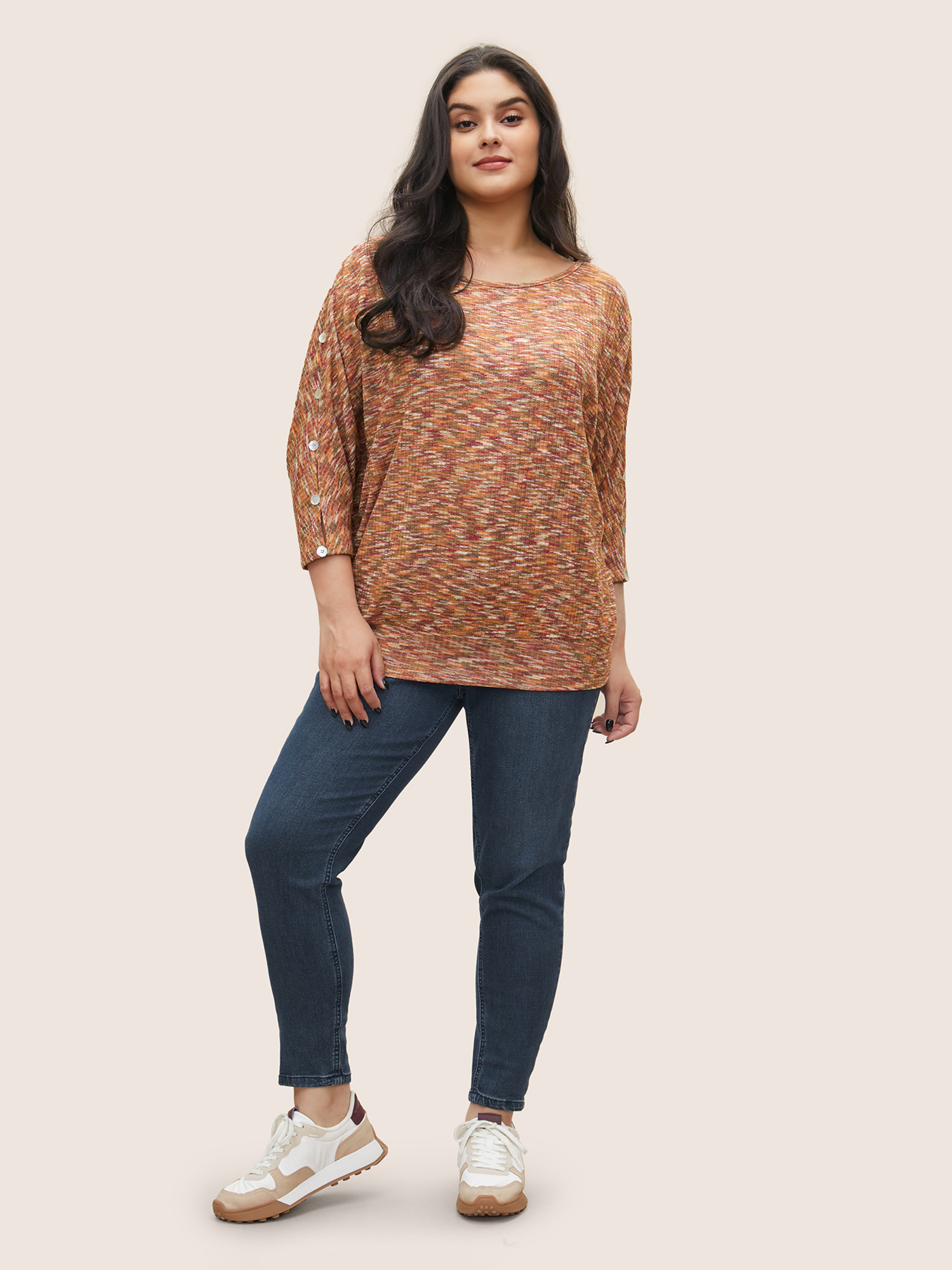 Plus Size Contrast Heather Texture Cut Out T-shirt Multicolor Women Casual Patchwork Plain Round Neck Everyday T-shirts BloomChic 14-16/1X 