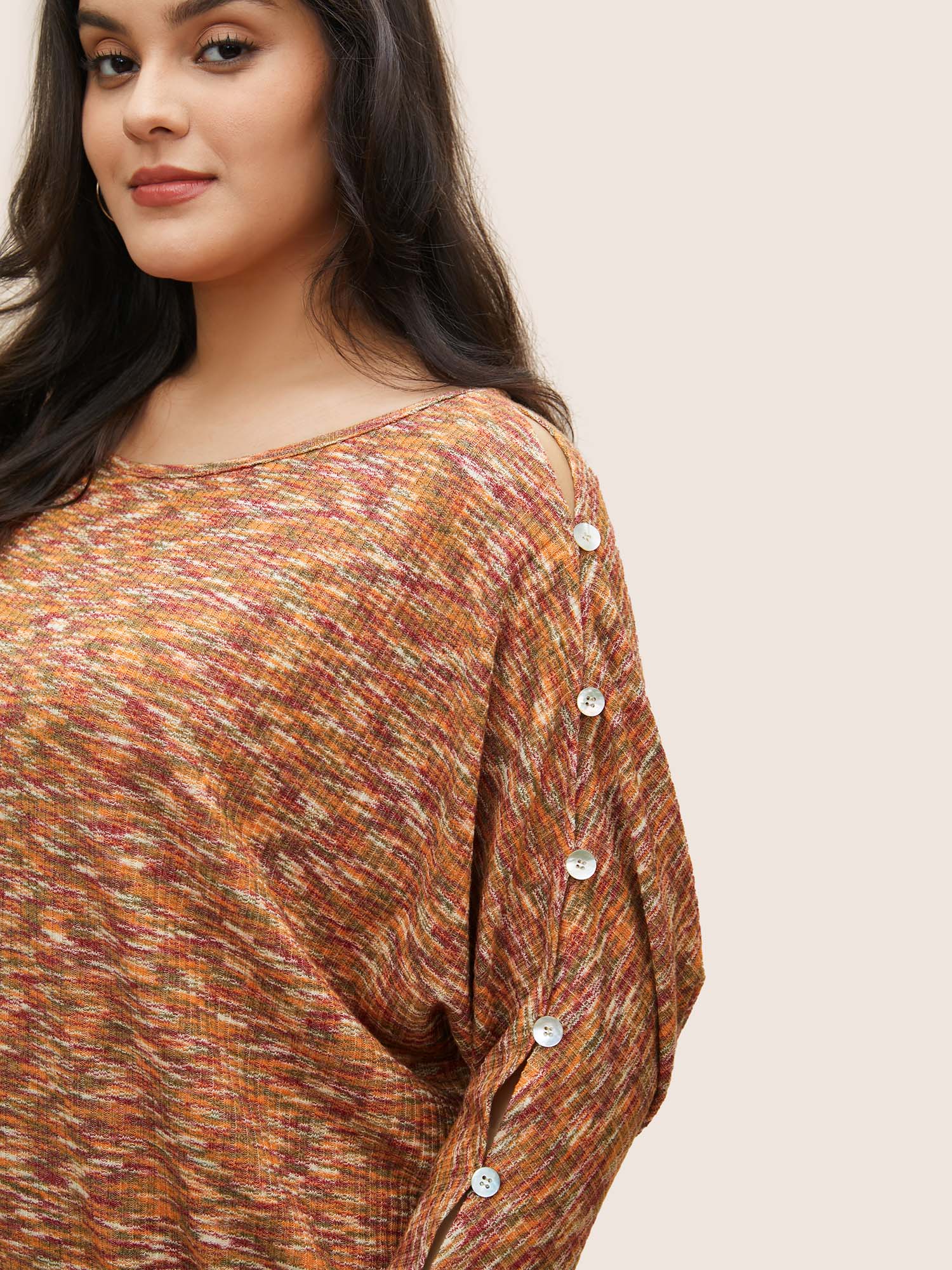Plus Size Contrast Heather Texture Cut Out T-shirt Multicolor Women Casual Patchwork Plain Round Neck Everyday T-shirts BloomChic 14-16/1X 