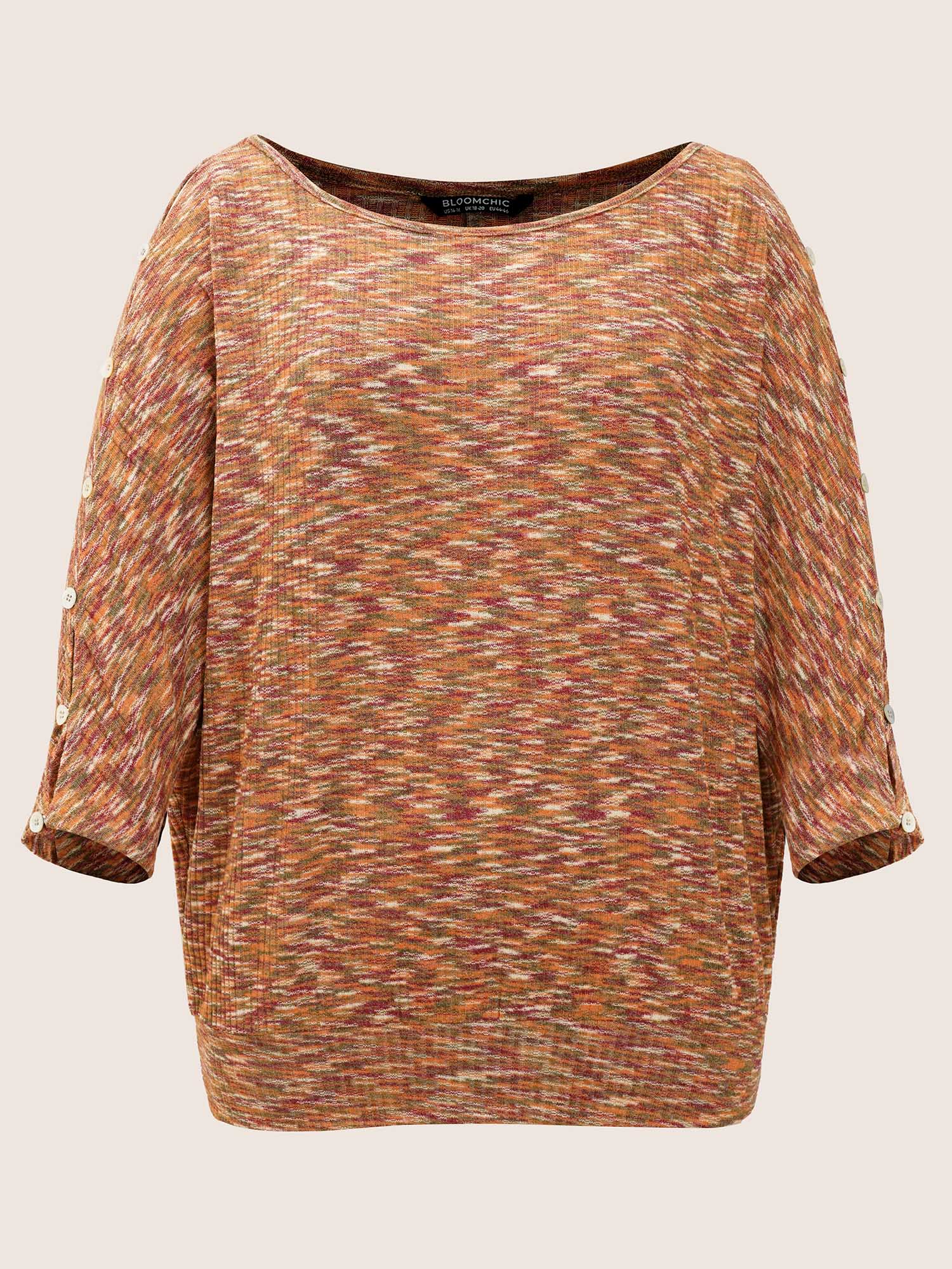 Plus Size Contrast Heather Texture Cut Out T-shirt Multicolor Women Casual Patchwork Plain Round Neck Everyday T-shirts BloomChic 14-16/1X 