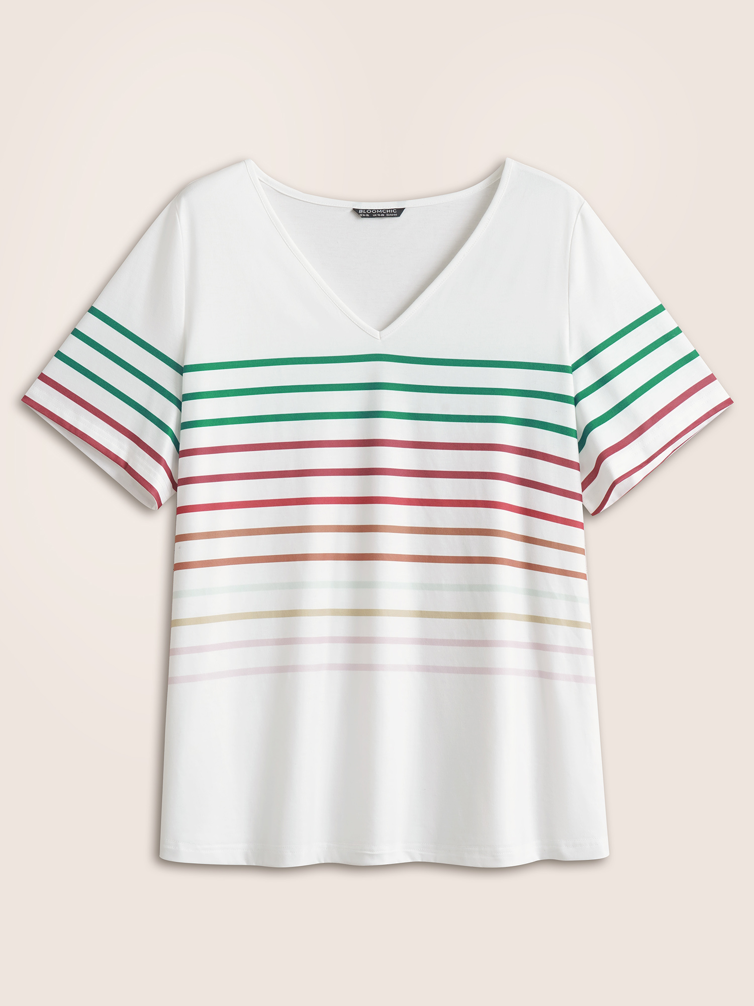Plus Size Contrast Striped V Neck T-shirt White Women Casual Contrast Striped V-neck Everyday T-shirts BloomChic 22-24/3X 